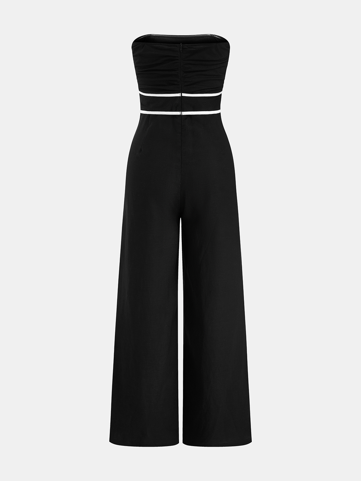 Linen-Blend Strapless Tie-Waist Wide Leg Jumpsuit for Summer Events