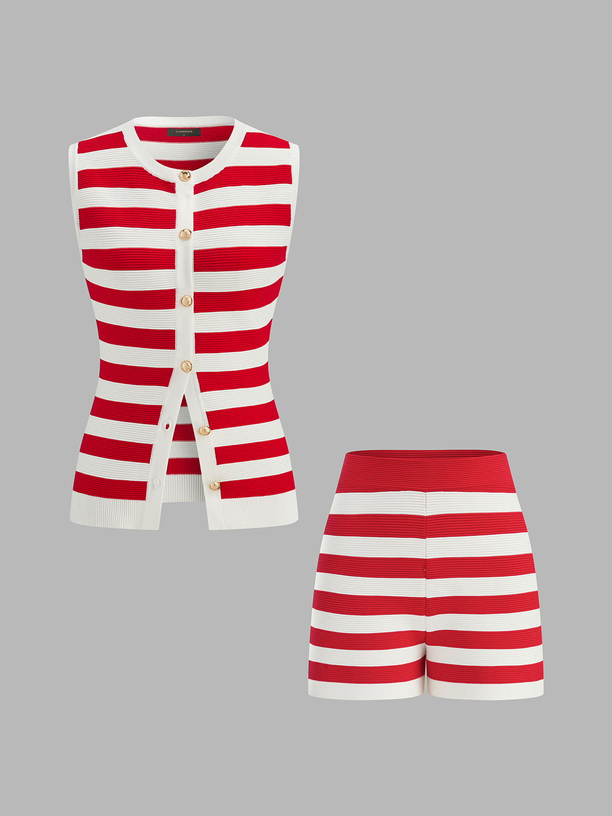 Striped Sleeveless Knit Top & Shorts Set for Casual Summer Wear