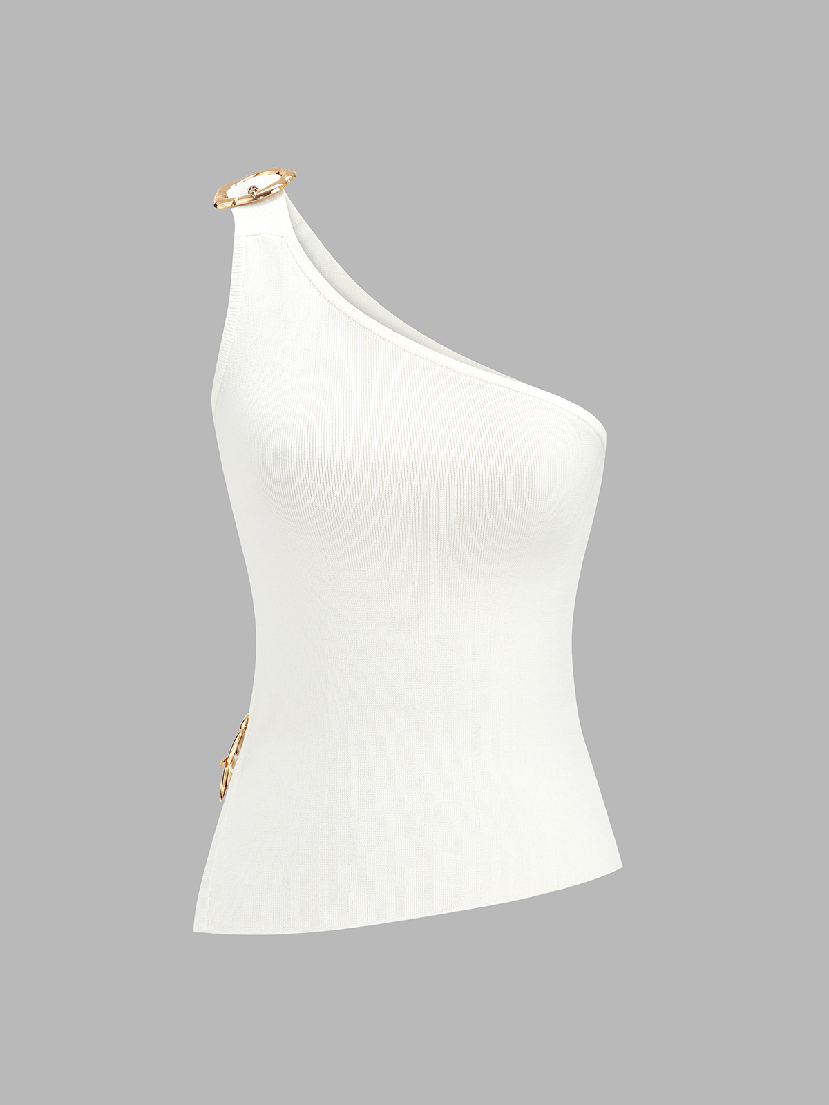 One Shoulder Cut-Out Buckle Tank Top with Side Detailing
