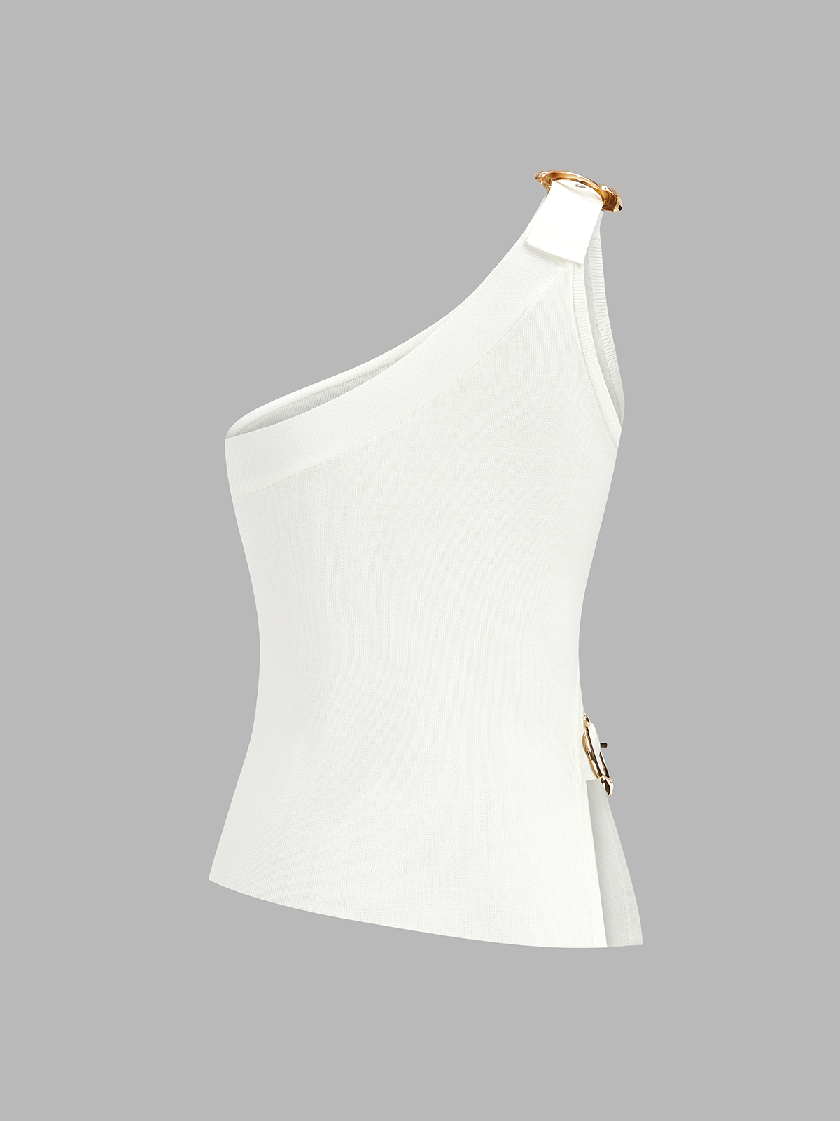 One Shoulder Cut-Out Buckle Tank Top with Side Detailing
