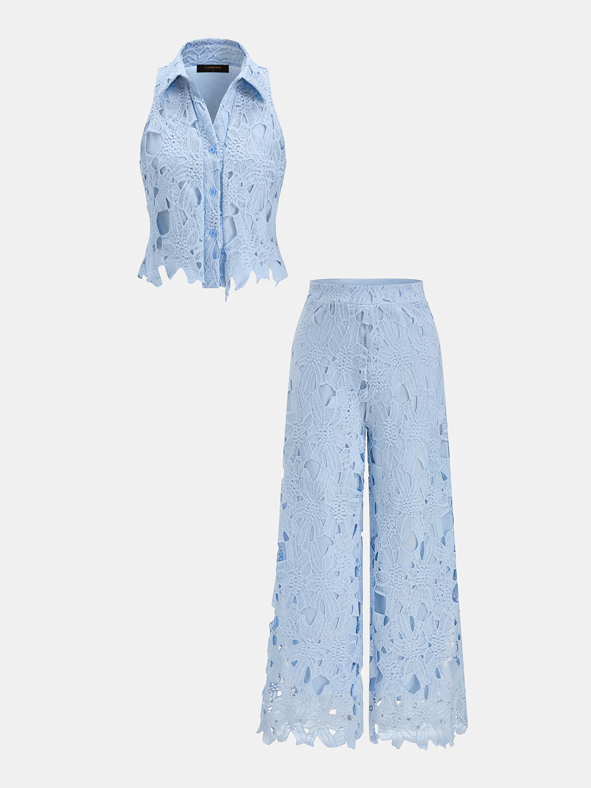 Lace Sleeveless Cropped Shirt & Pants Set for Women Summer Casual