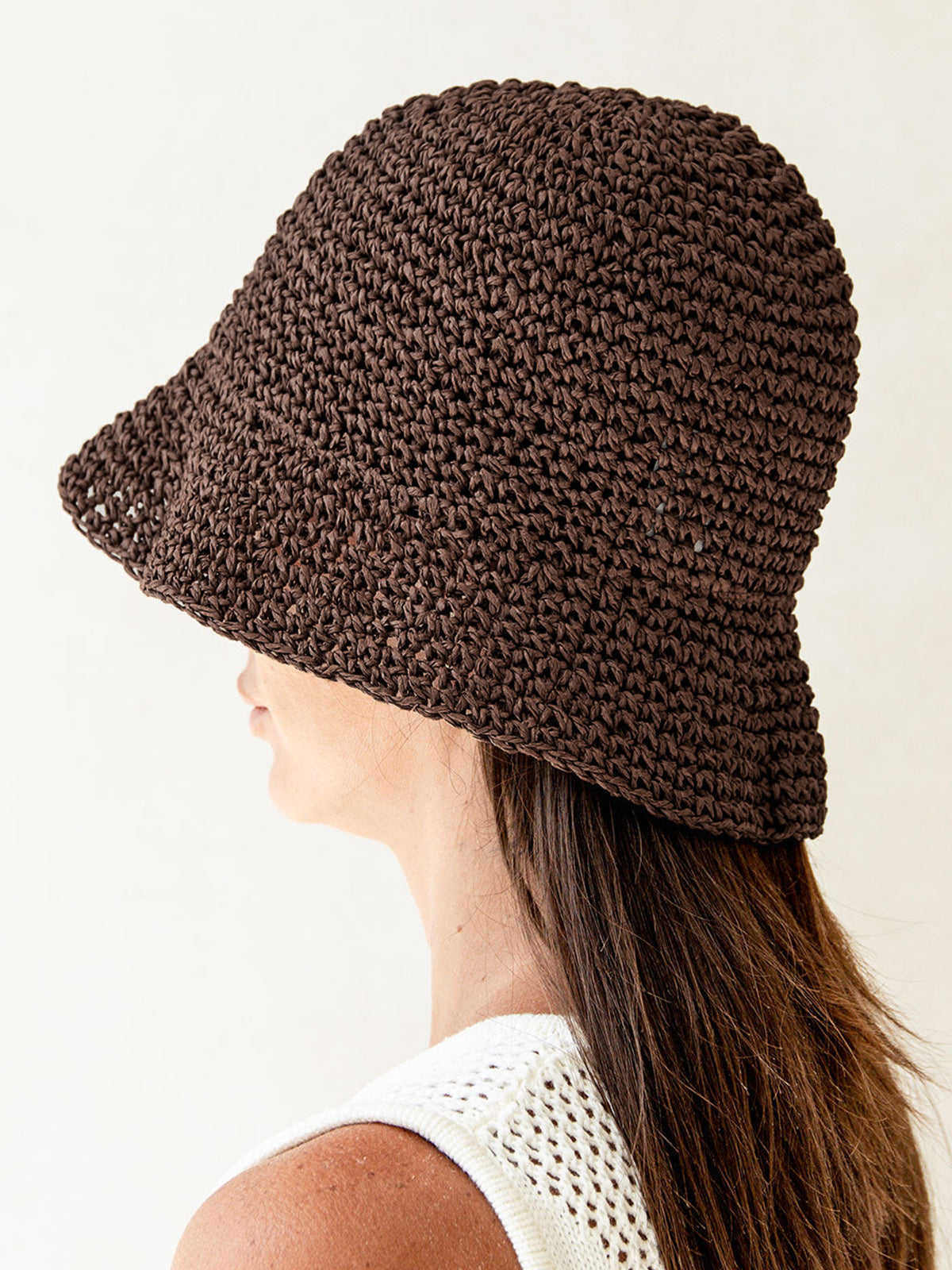 Hand-Crocheted Straw Bucket Hat Lightweight Summer Accessory