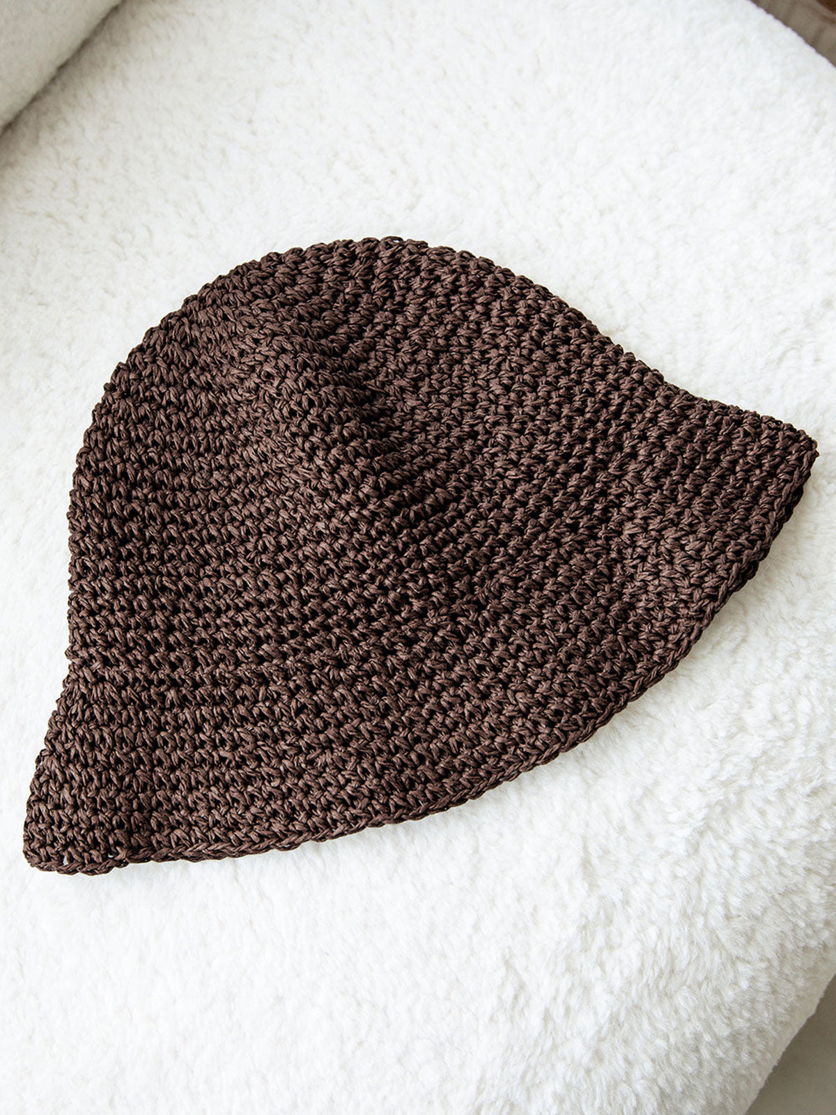 Hand-Crocheted Straw Bucket Hat Lightweight Summer Accessory