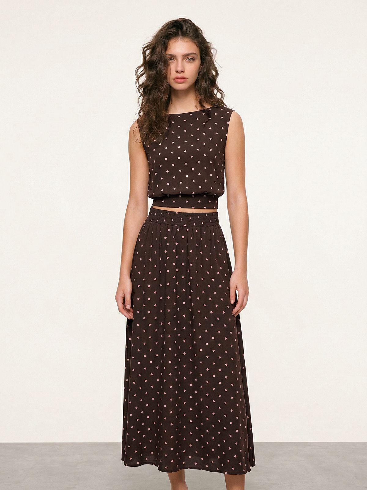 Polka Dot Sleeveless Top & Maxi Skirt Set for Women Summer Outfit