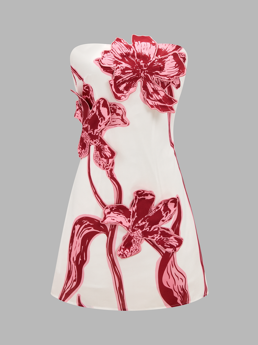 3D Floral Strapless Mini Dress for Summer Weddings and Parties
