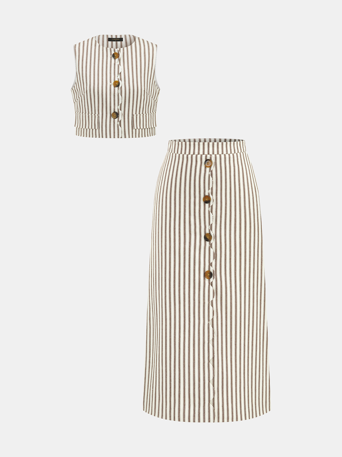 Cotton Striped Sleeveless Top & Midi Skirt Set for Summer Wear