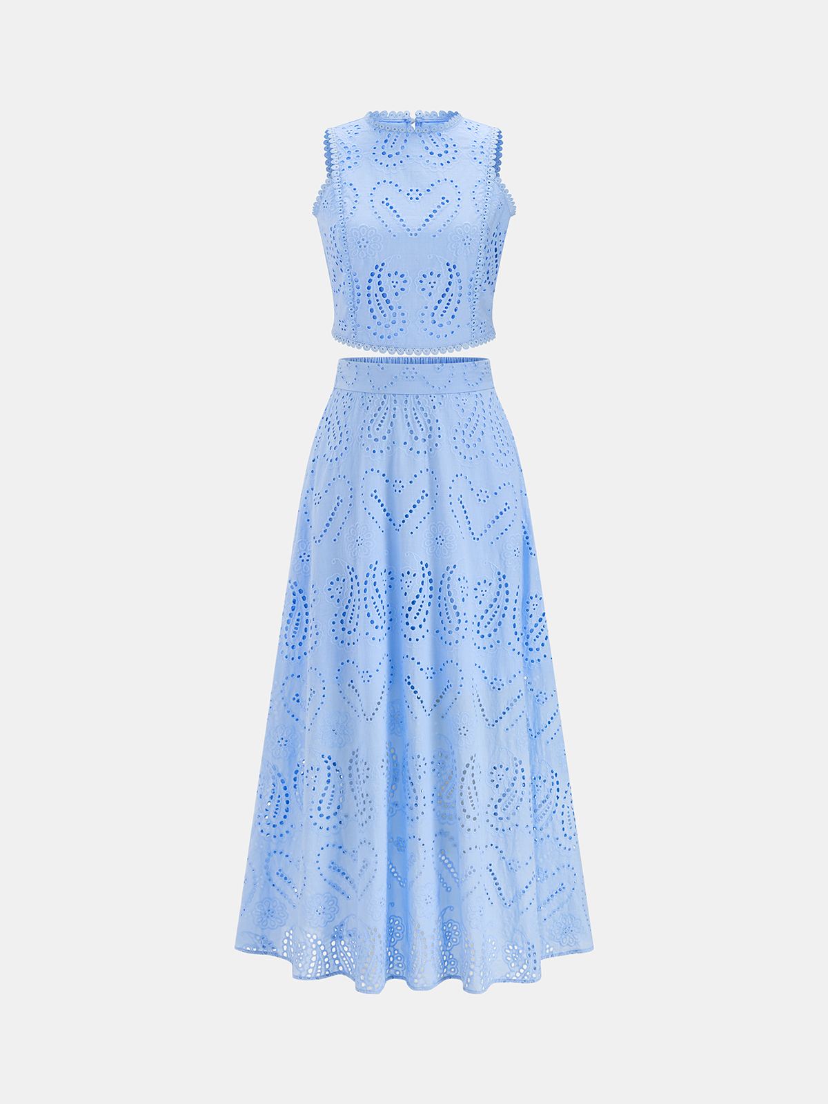 Eyelet Embroidery Top & Maxi Skirt Set for Women Summer Casual