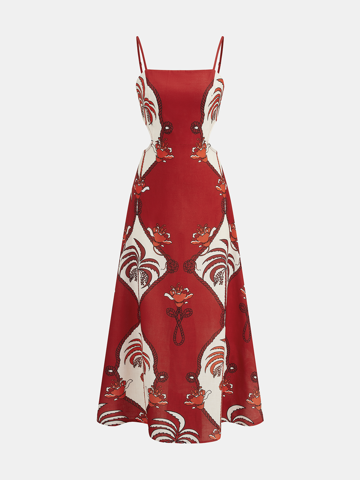 Tropical Print Cut-Out Cami Maxi Dress with Side Slit Detail