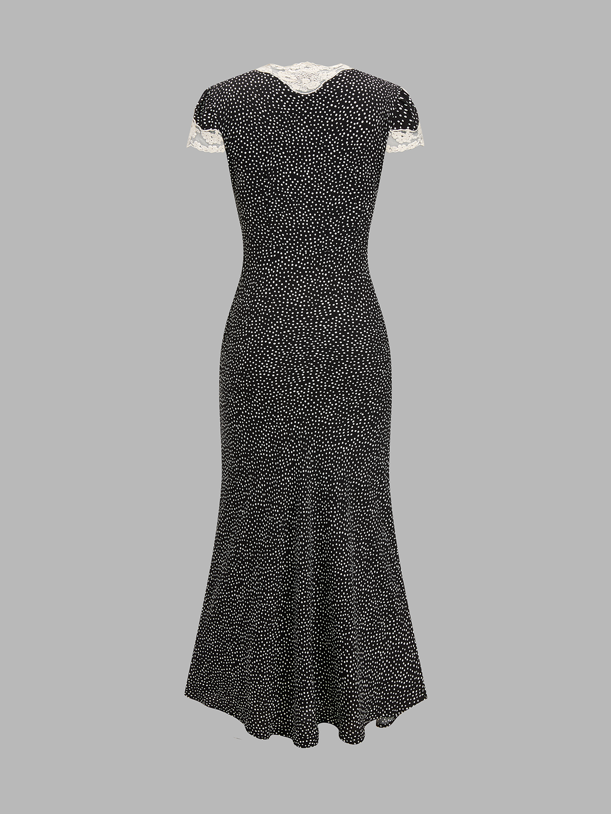 Polka Dot Lace V-Neck Midi Dress with Ruffle Sleeves and Belt