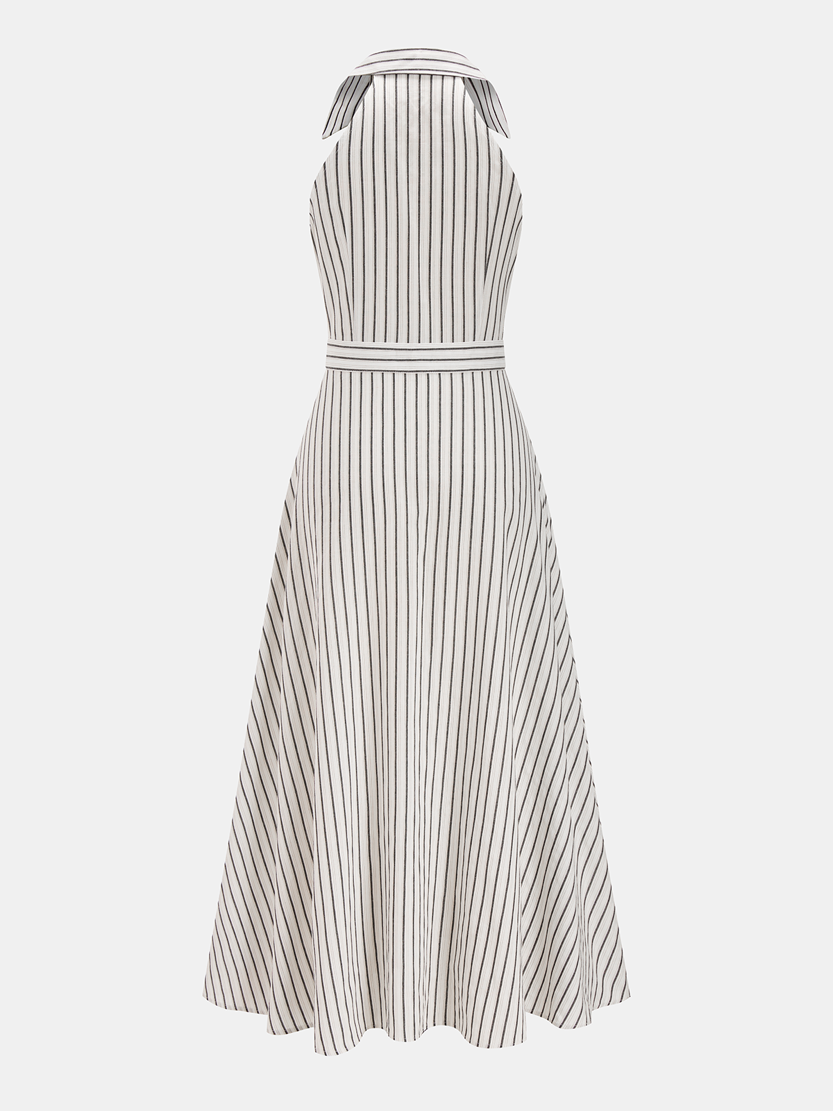 Striped Cotton Buttoned Maxi Dress with Side Pockets and Belt