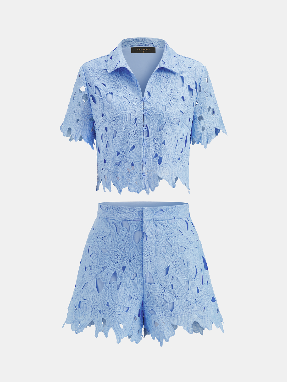 Floral Lace Cropped Shirt & Shorts Set for Women Summer Casual