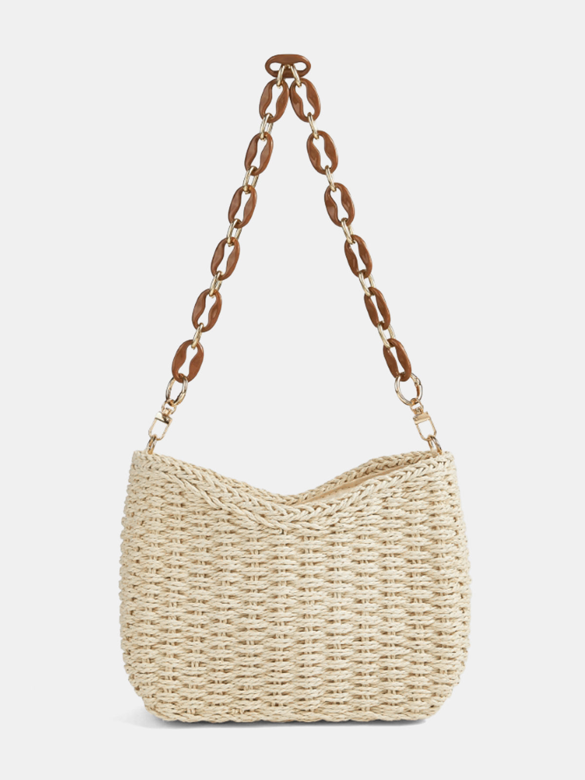 Chain Strap Straw Woven Shoulder Bag for Summer Outfits and Beach Trips