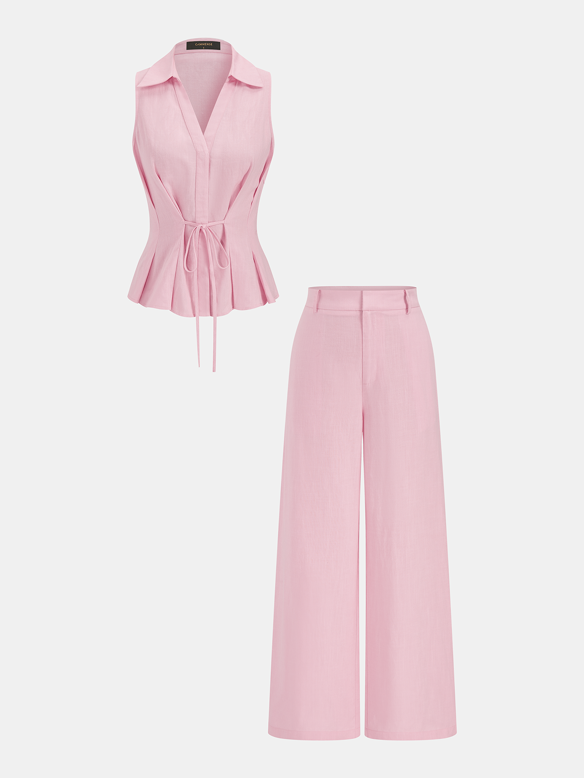 Linen-Blend Sleeveless Shirt & Pants Set for Summer Casual Wear