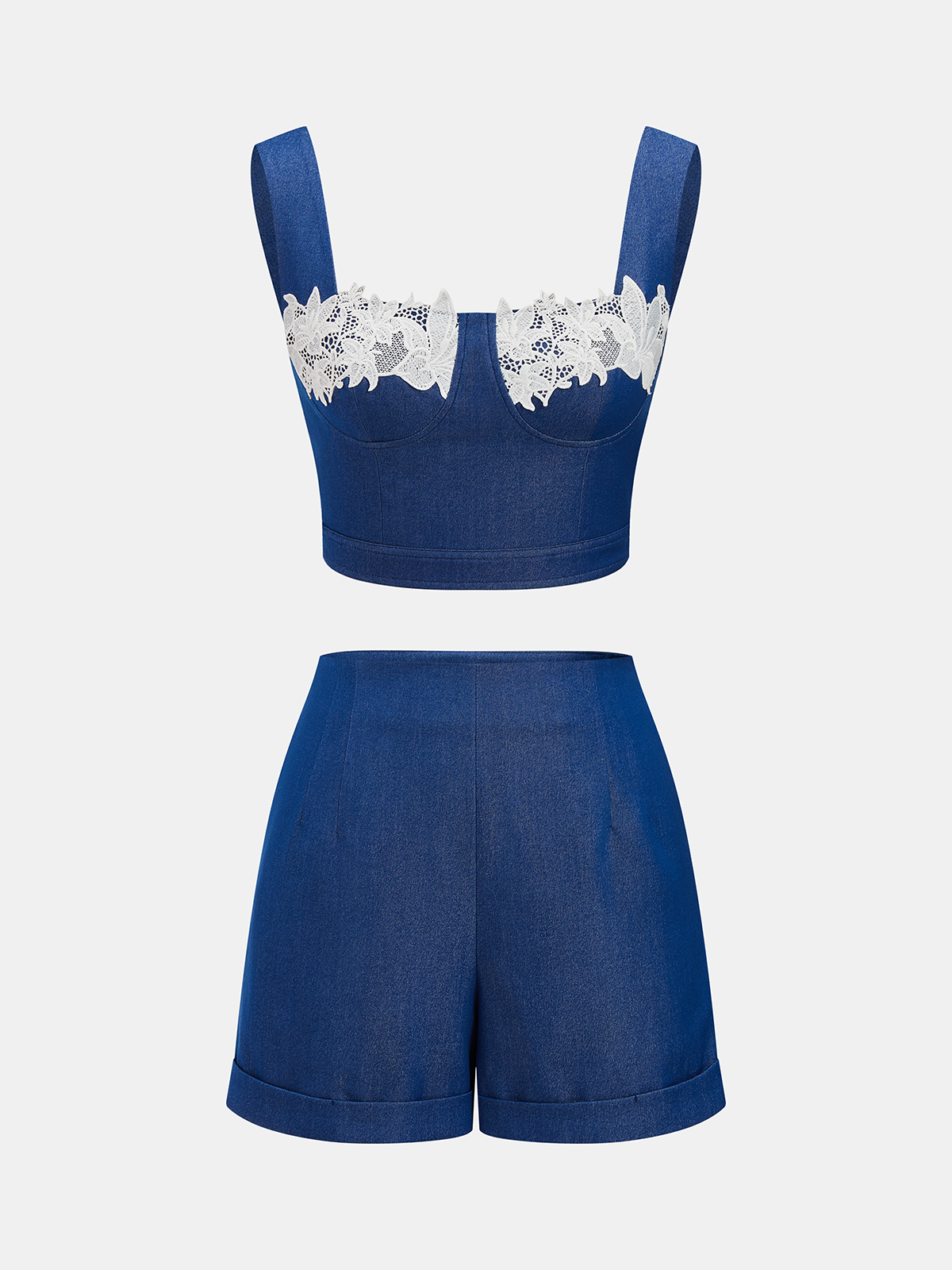 Lace Trim Cami Crop Top & Shorts Set for Women Summer Casual