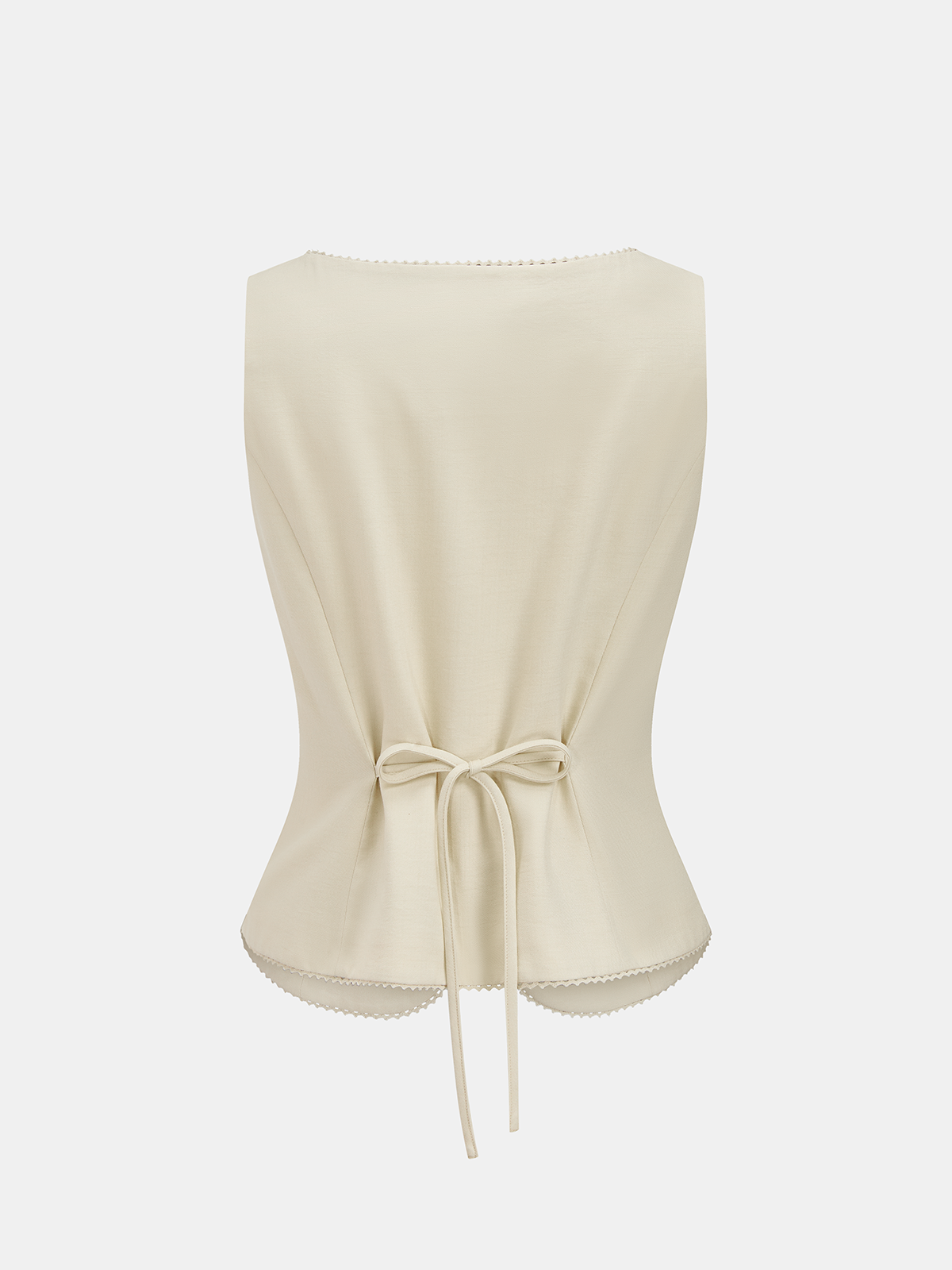 Linen Blend Square Neck Scallop Trim Vest with Adjustable Straps