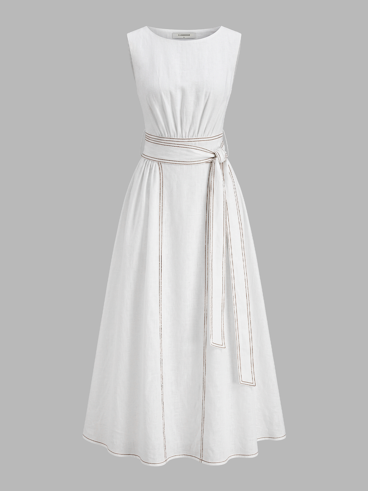 Cotton Linen Sleeveless Belted Midi Dress for Women Casual Summer