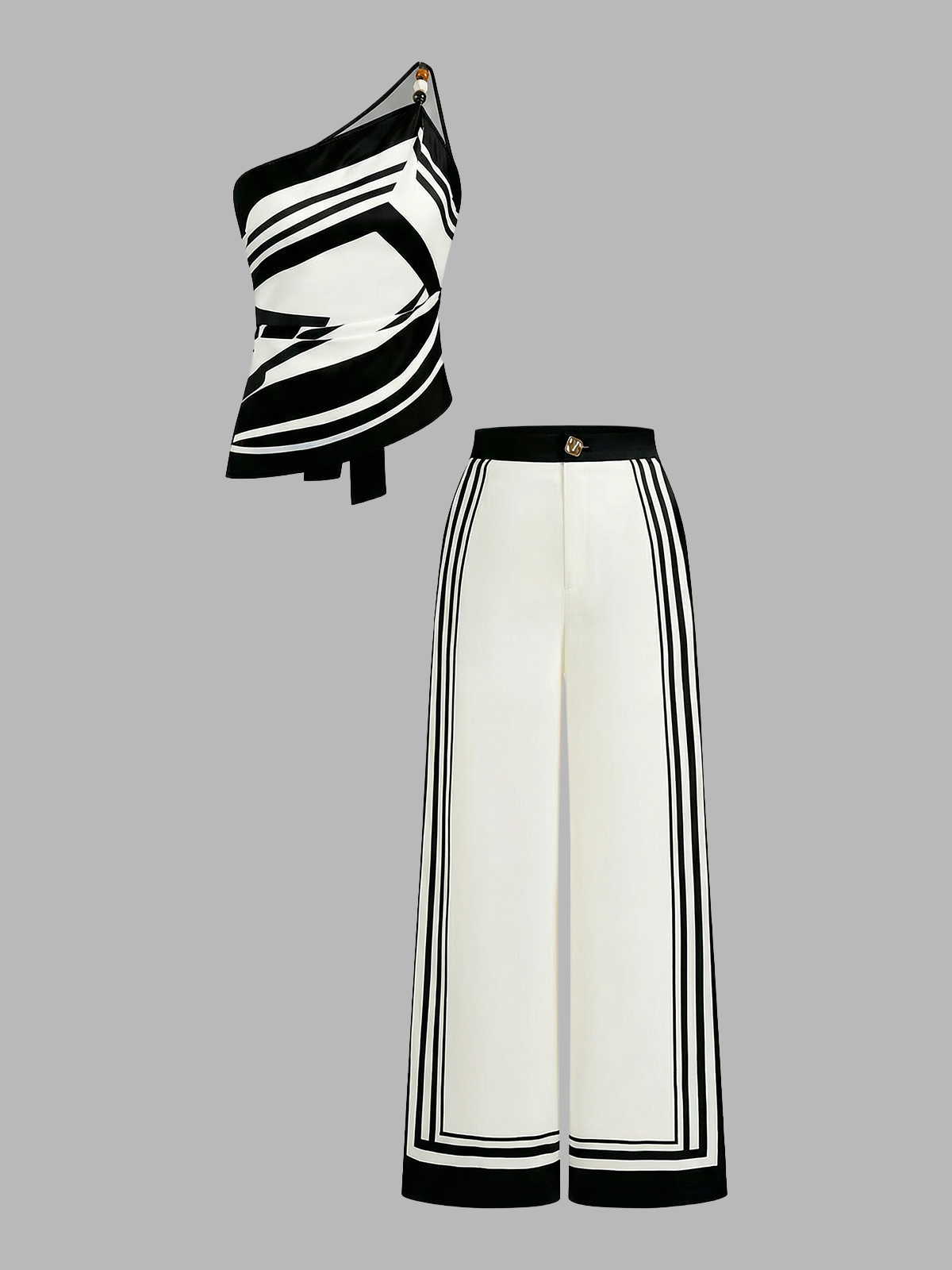Printed One Shoulder Satin Top & Pants Set for Evening Wear