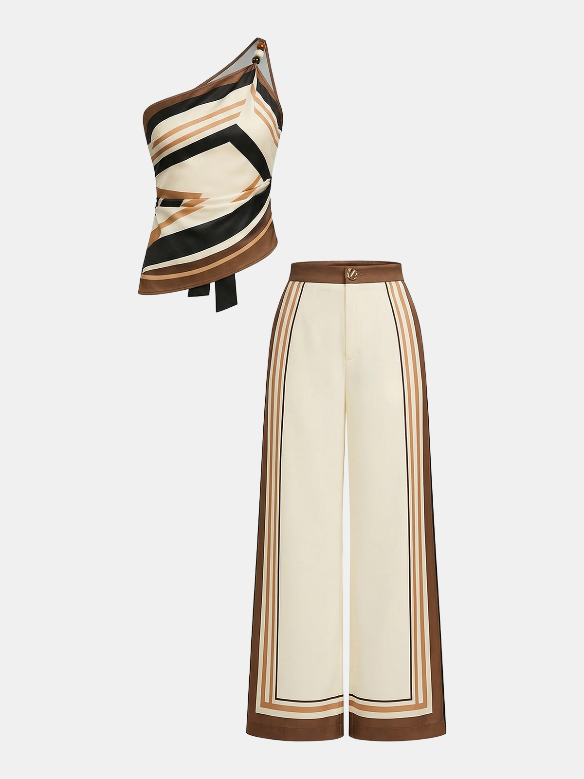 Printed One Shoulder Satin Top & Pants Set for Evening Wear