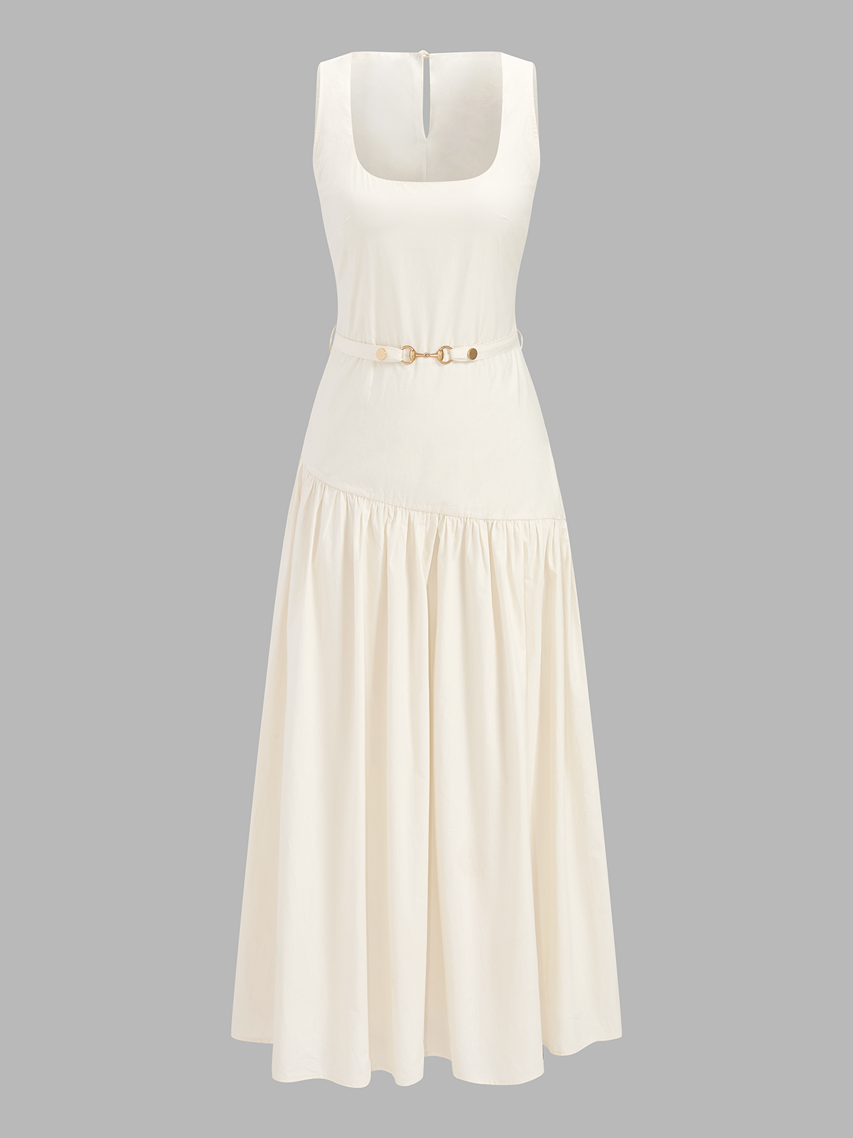 Sleeveless Belted Square Neck Maxi Dress for Summer Weddings and Events