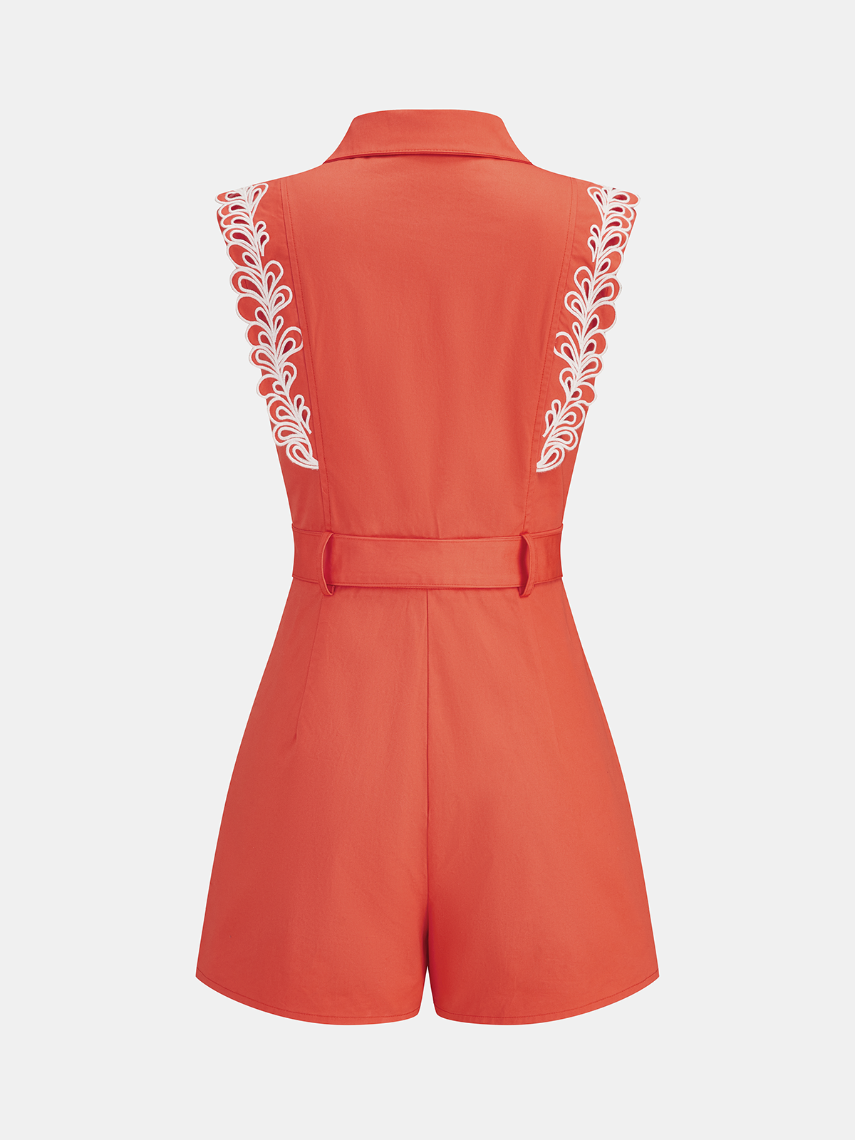 Embroidered Trim Belted Sleeveless Romper Casual Summer Outfit Women