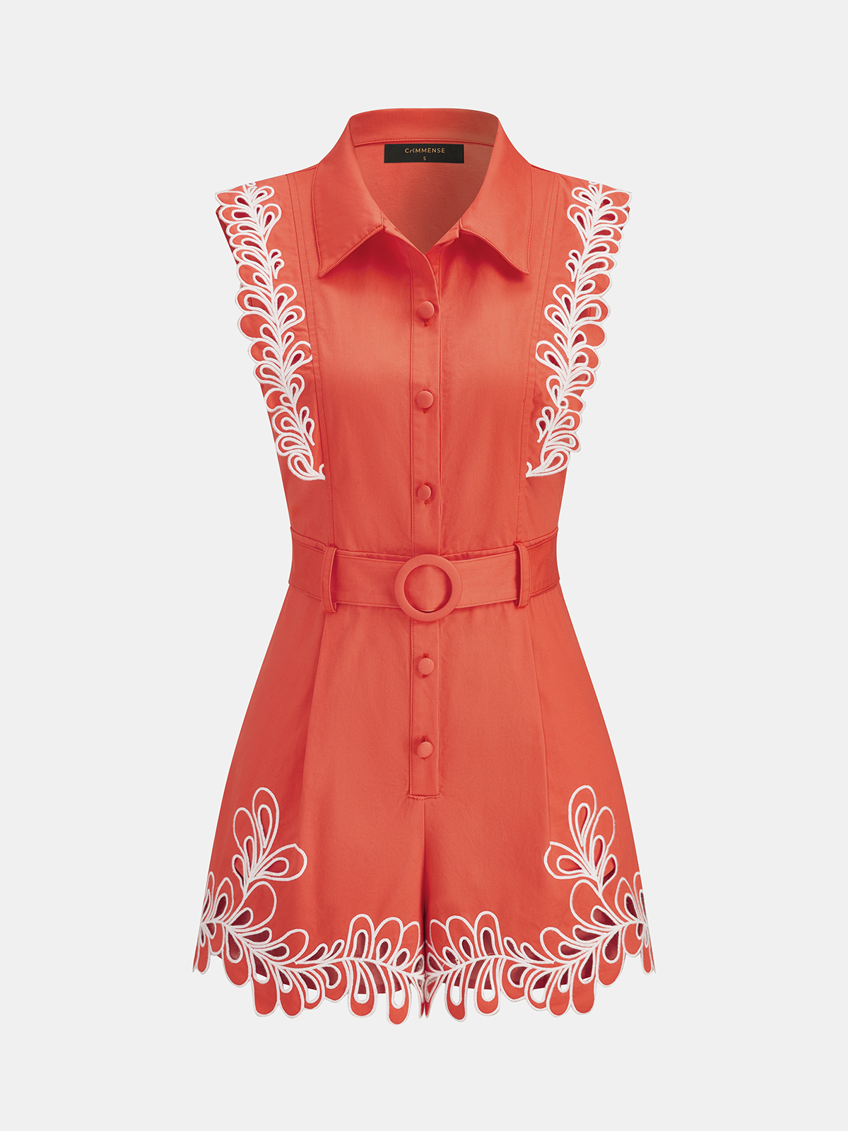 Embroidered Trim Belted Sleeveless Romper Casual Summer Outfit Women
