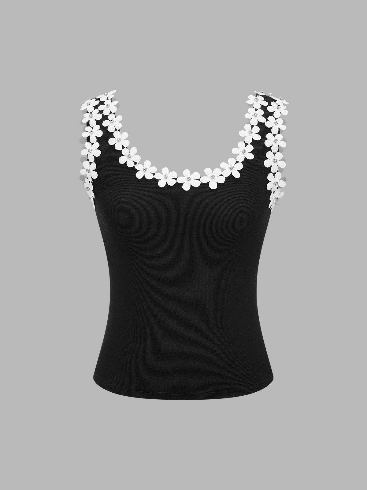 Floral Trim Ribbed Cami Top - Women's Stylish Summer Basic