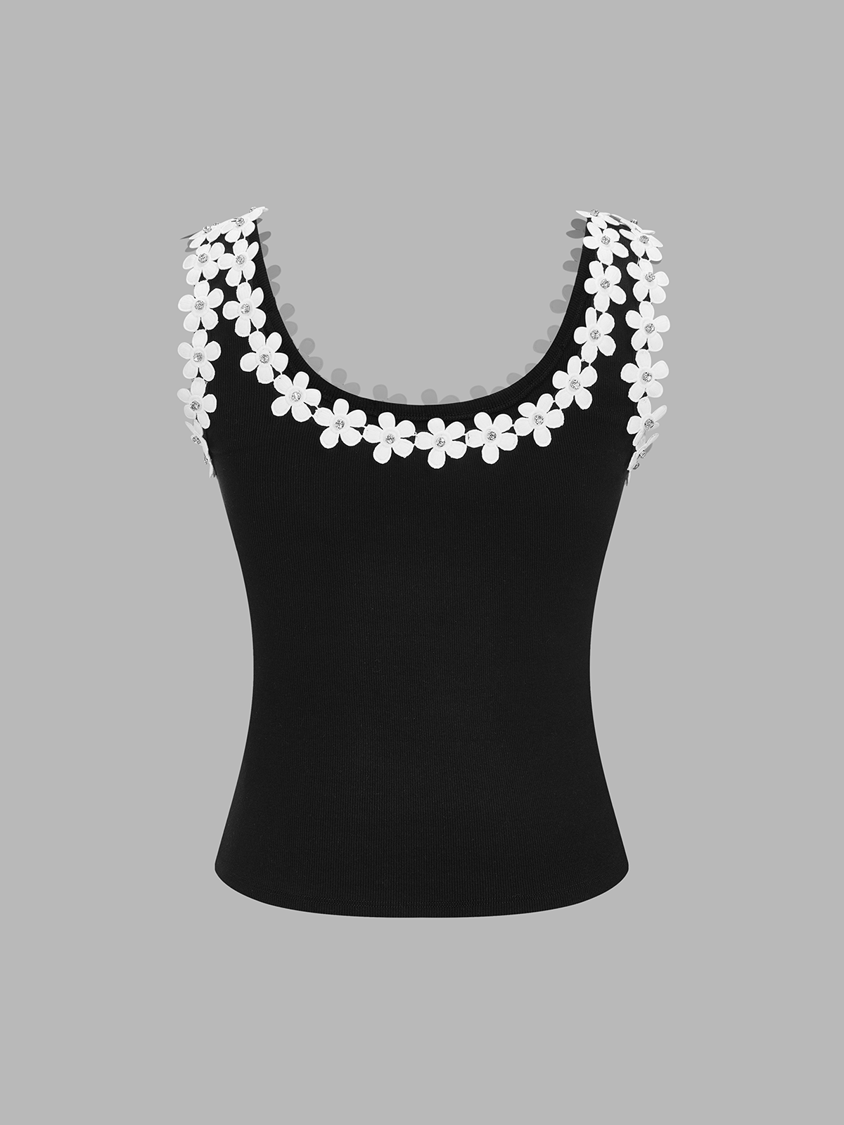 Floral Trim Ribbed Cami Top - Women's Stylish Summer Basic
