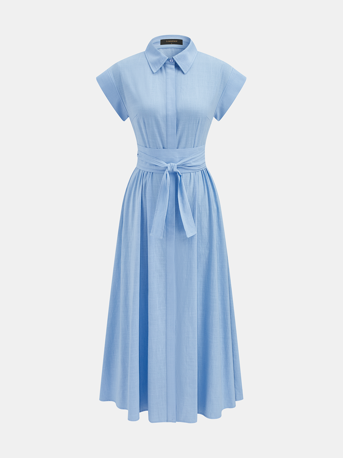Cotton Belted Short Sleeve Midi Shirt Dress for Women Casual Summer