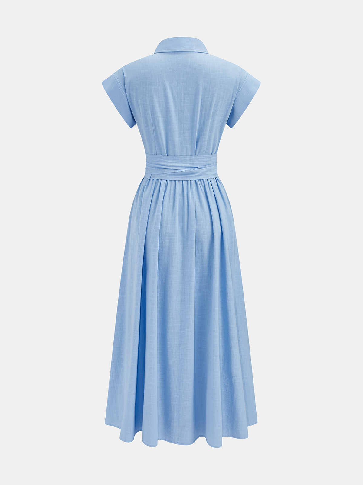 Cotton Belted Short Sleeve Midi Shirt Dress for Women Casual Summer