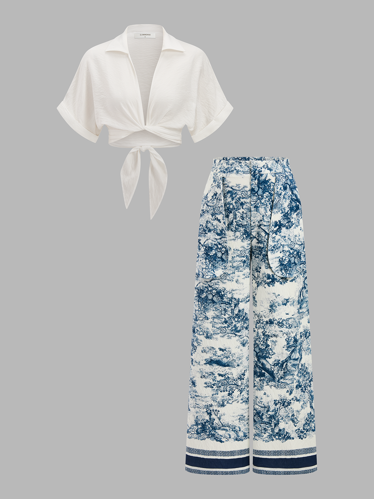Twisted Crop Top & Chic Toile Print Pants Co-ord Set