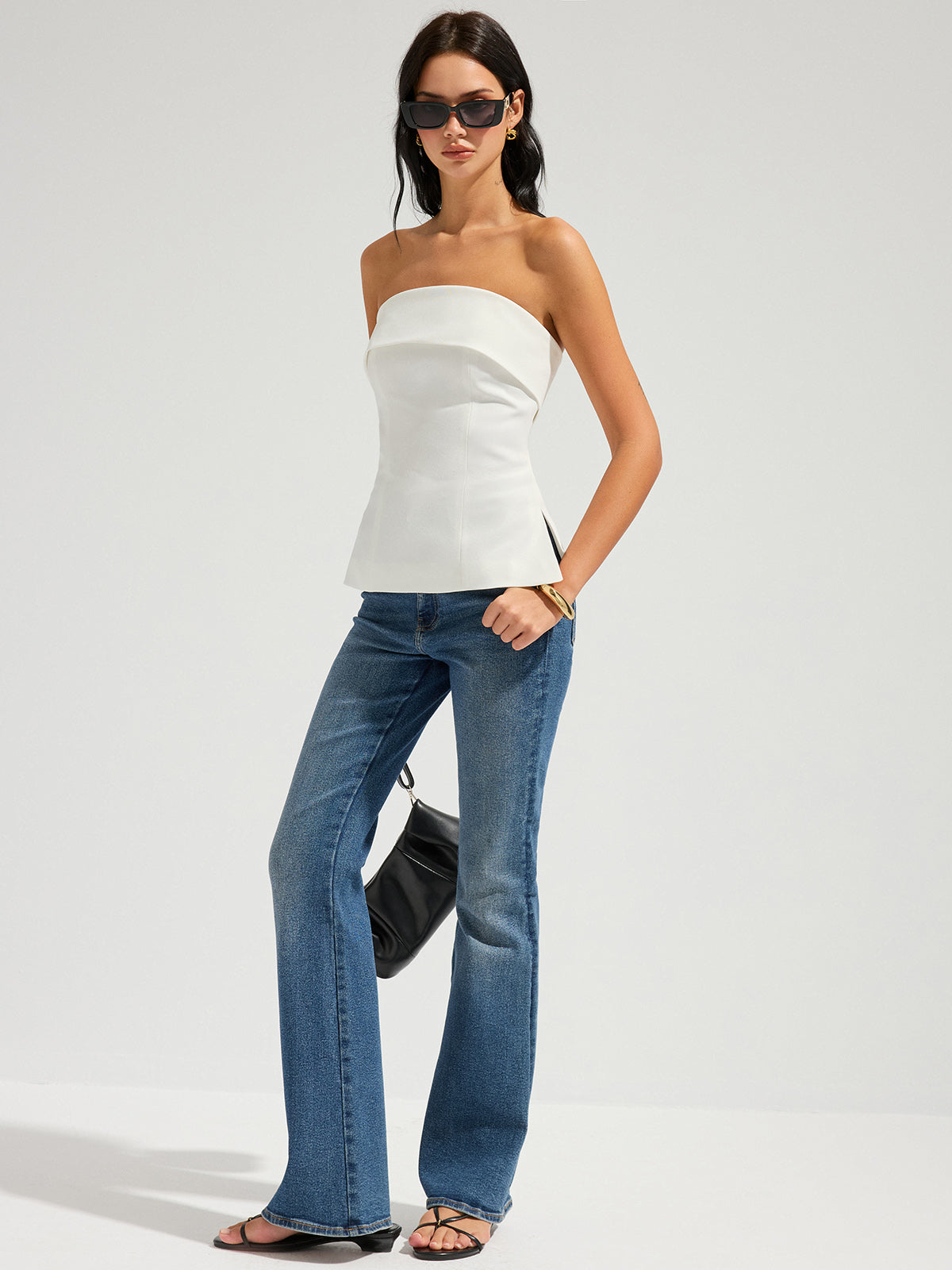 Strapless Foldover Side Slit Tube Top Chic Evening Wear