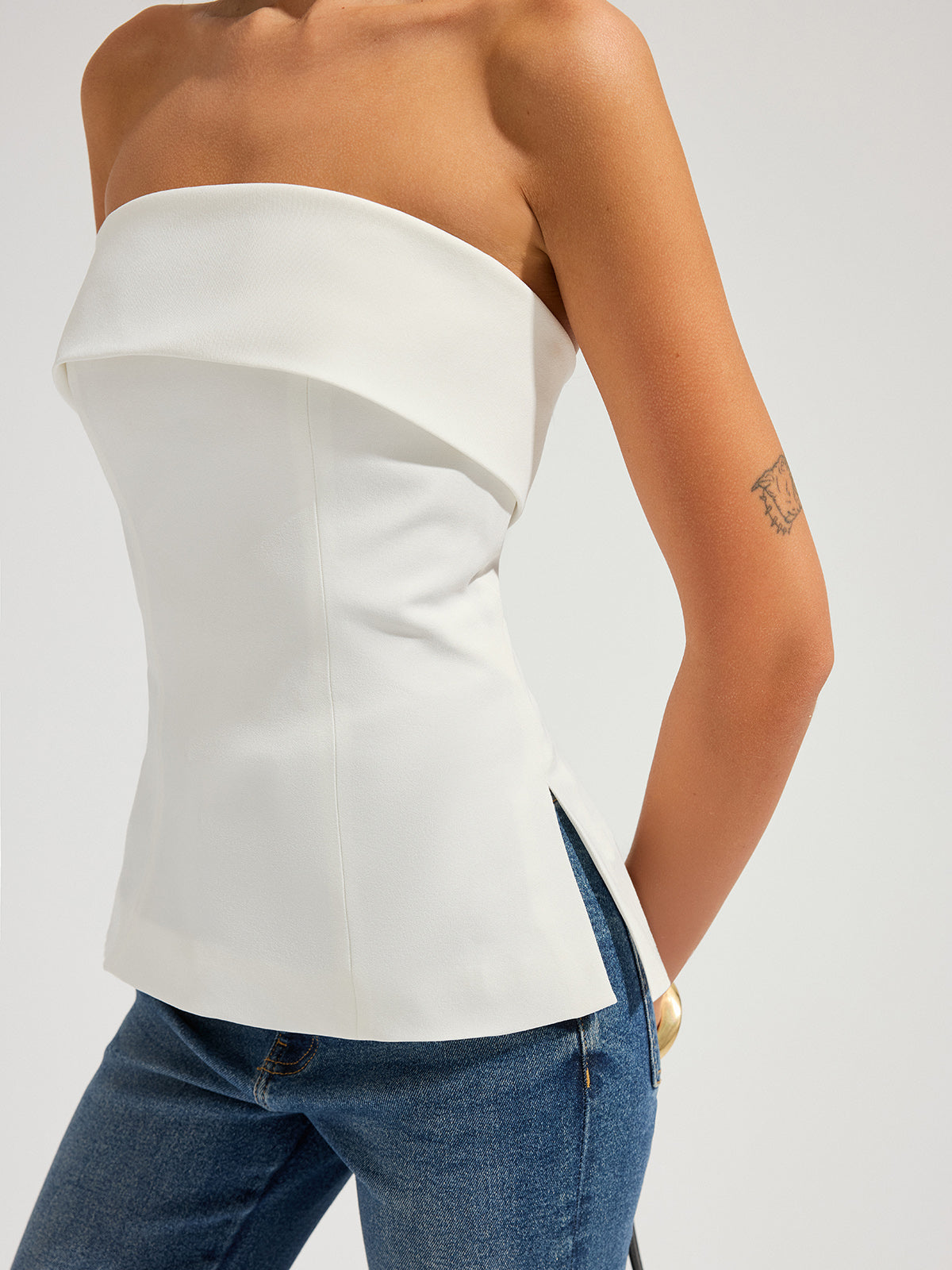 Strapless Foldover Side Slit Tube Top Chic Evening Wear