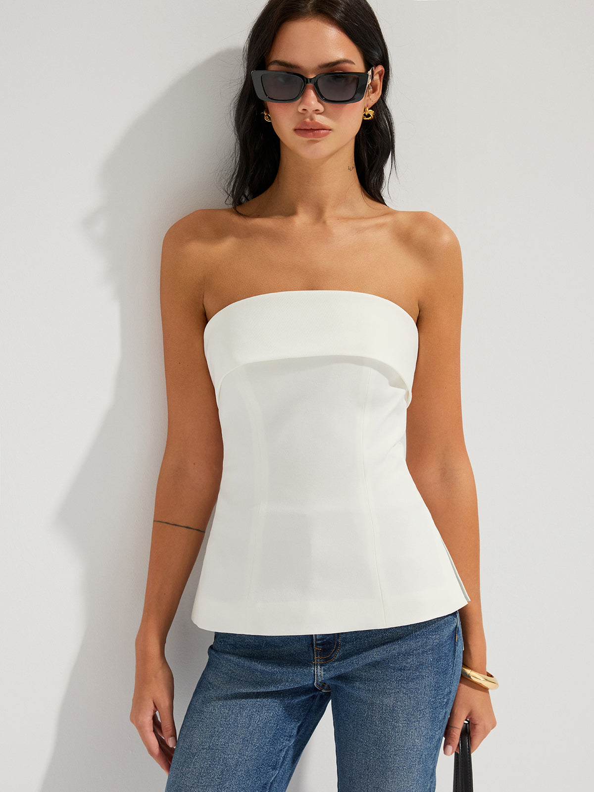Strapless Foldover Side Slit Tube Top Chic Evening Wear