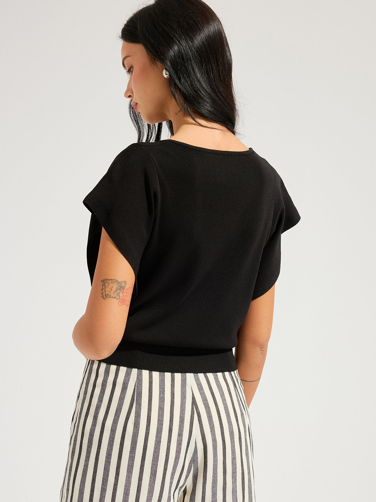 V-Neck Flutter Sleeve Cinched Knitted Tops Women's Fashion Summer Casual
