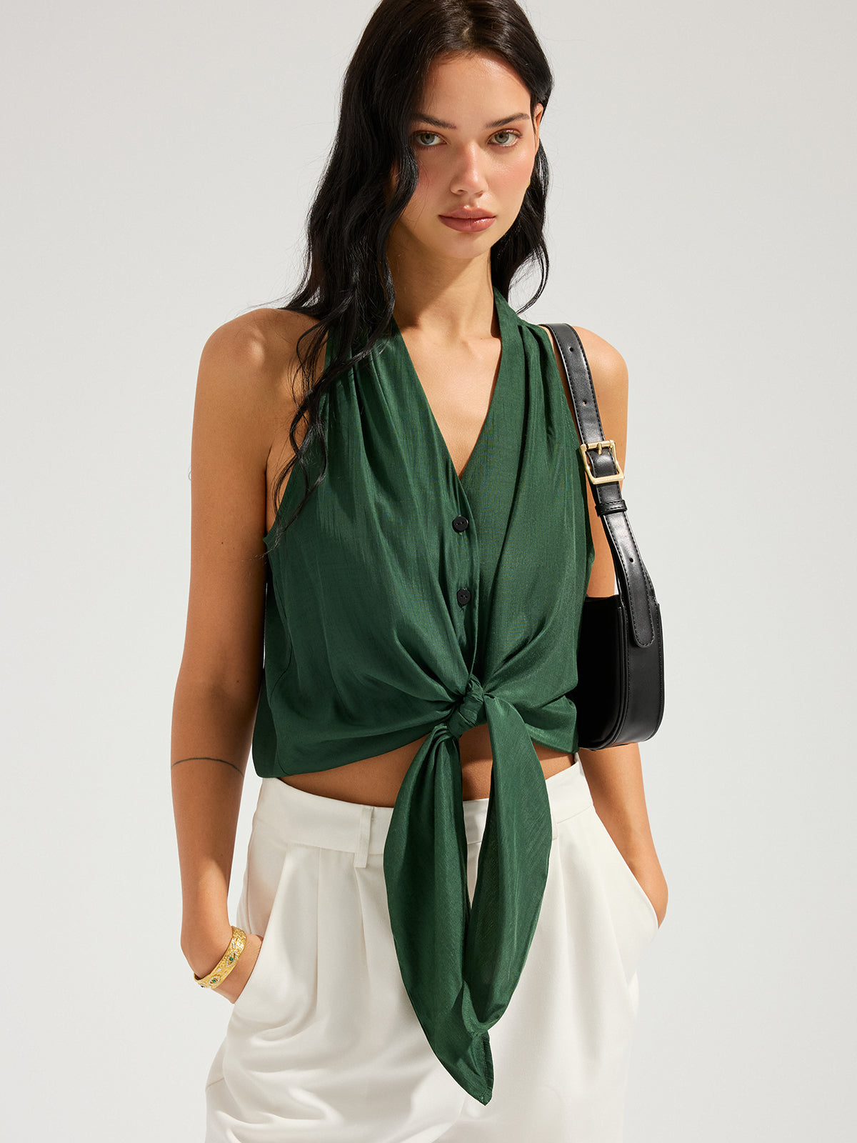 V-Neck Tie-Front Sleeveless Top for Women Casual Summer