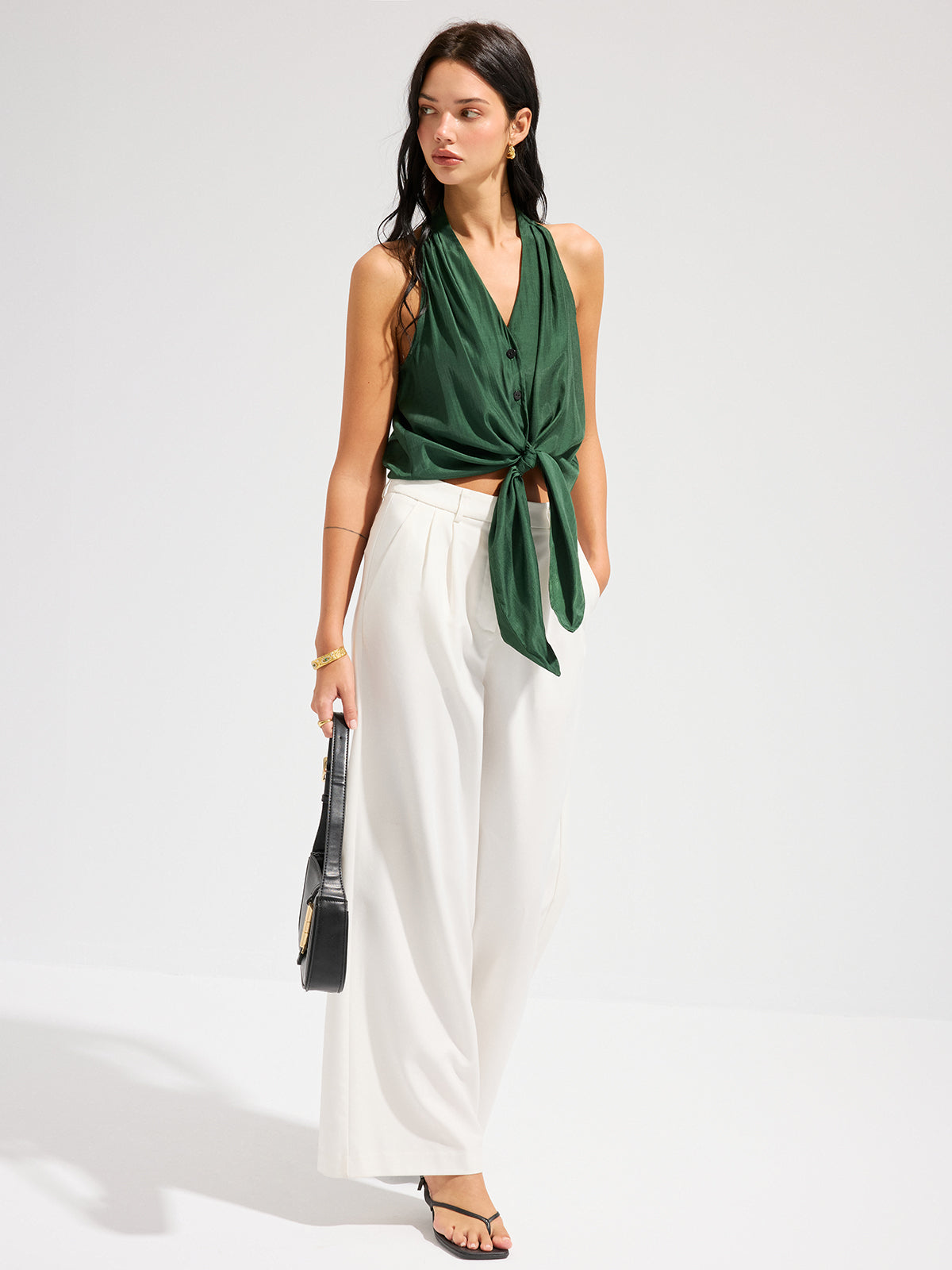 V-Neck Tie-Front Sleeveless Top for Women Casual Summer