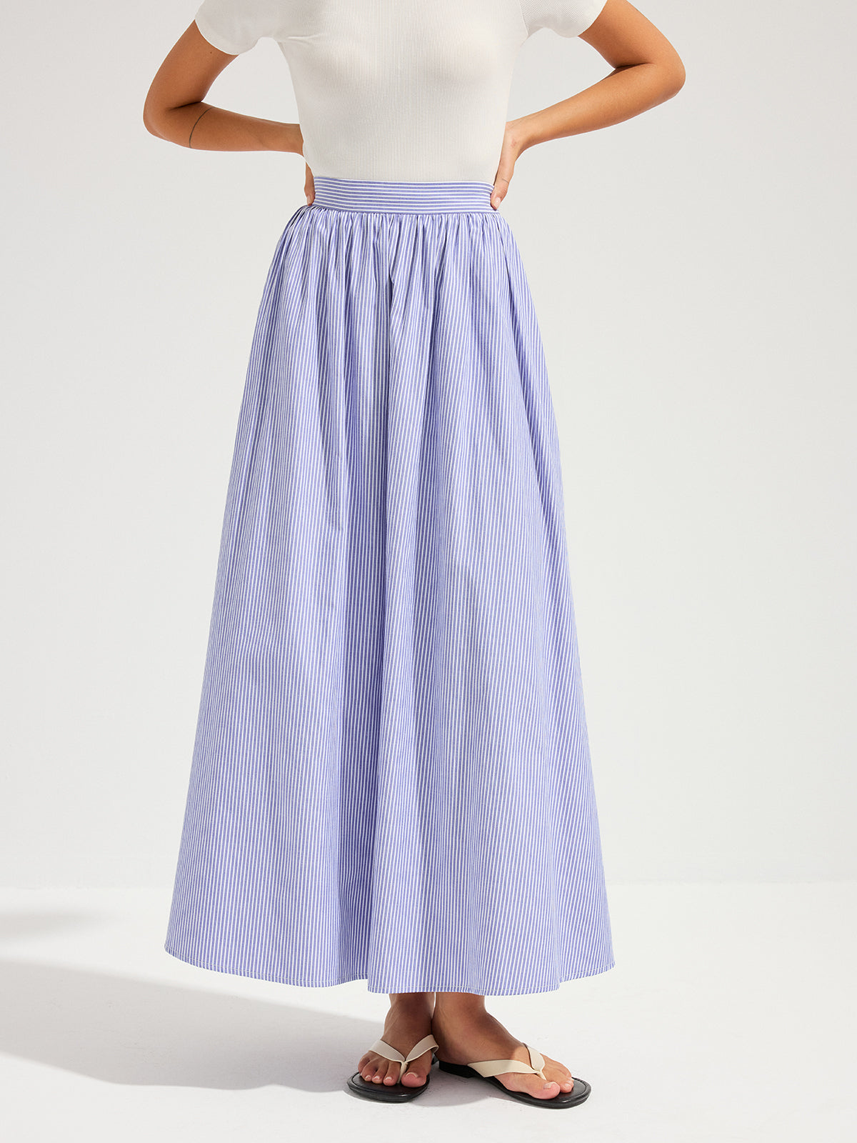 Oversized Striped Mid Waist Maxi Skirt for Women Casual Flowy