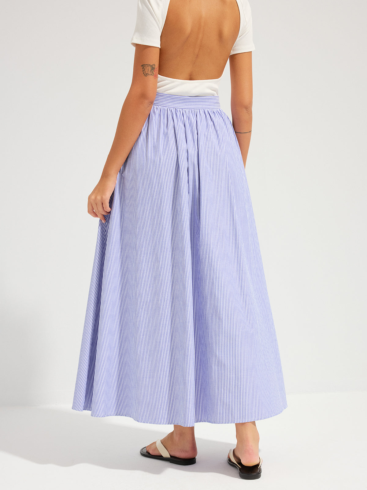 Oversized Striped Mid Waist Maxi Skirt for Women Casual Flowy