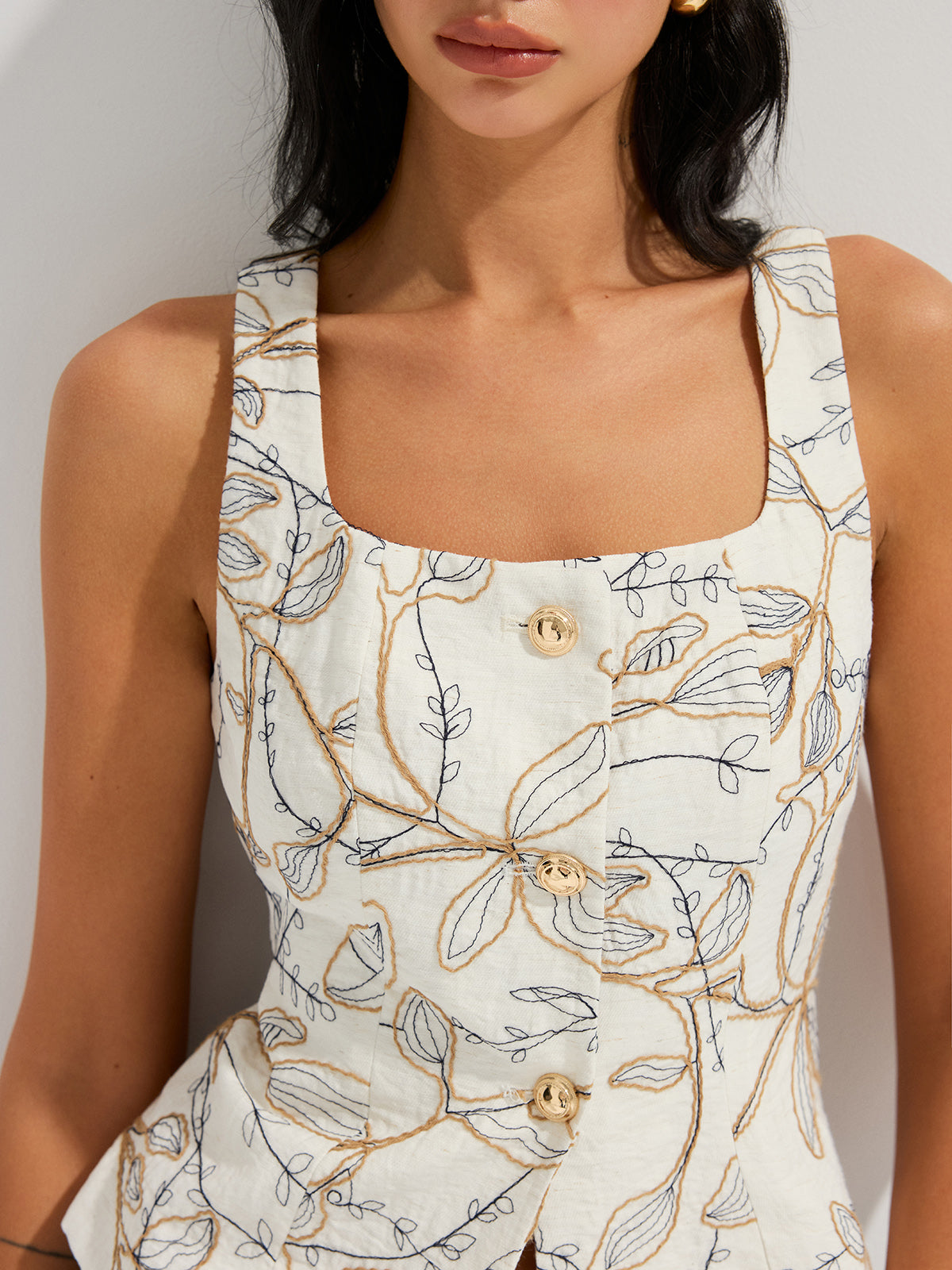 Embroidered Floral Square Neck Tank Top for Women Summer Casual