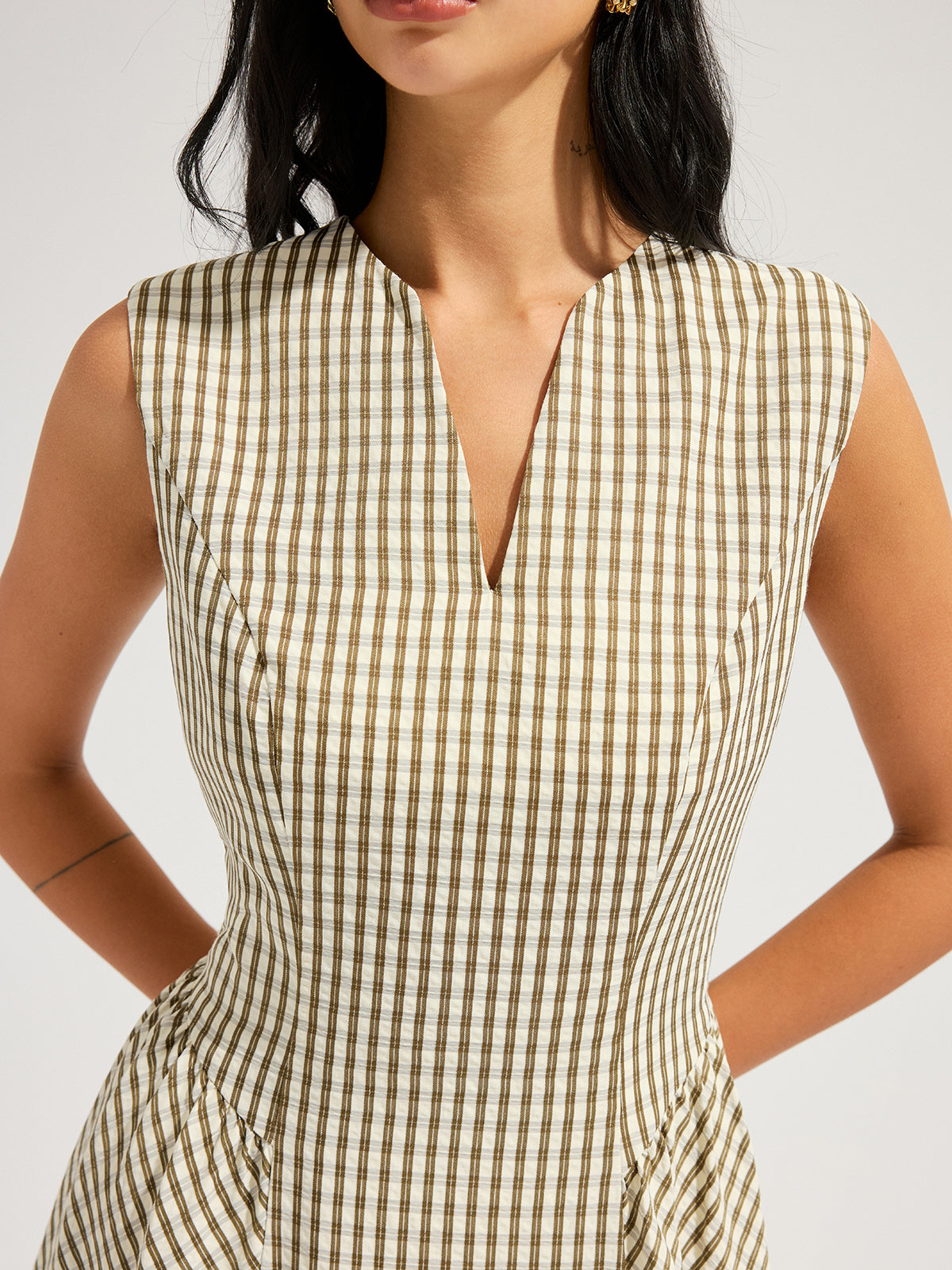 Cotton Blend Check Sleeveless Maxi Dress for Women Summer Wear