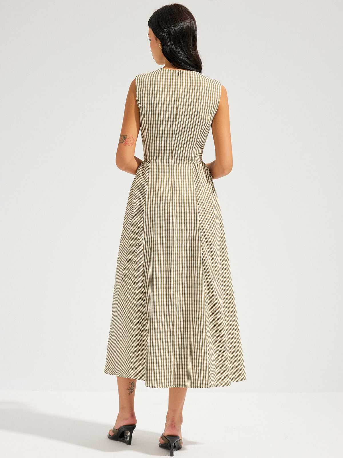 Cotton Blend Check Sleeveless Maxi Dress for Women Summer Wear