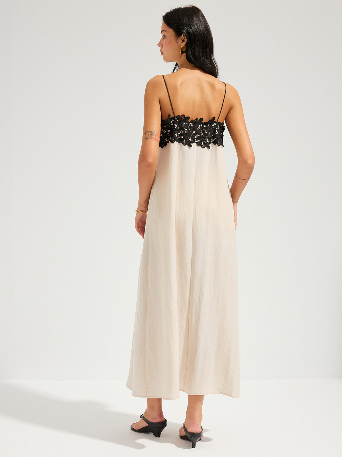 Lace Trim Linen-Blend Cami Maxi Dress for Summer Weddings