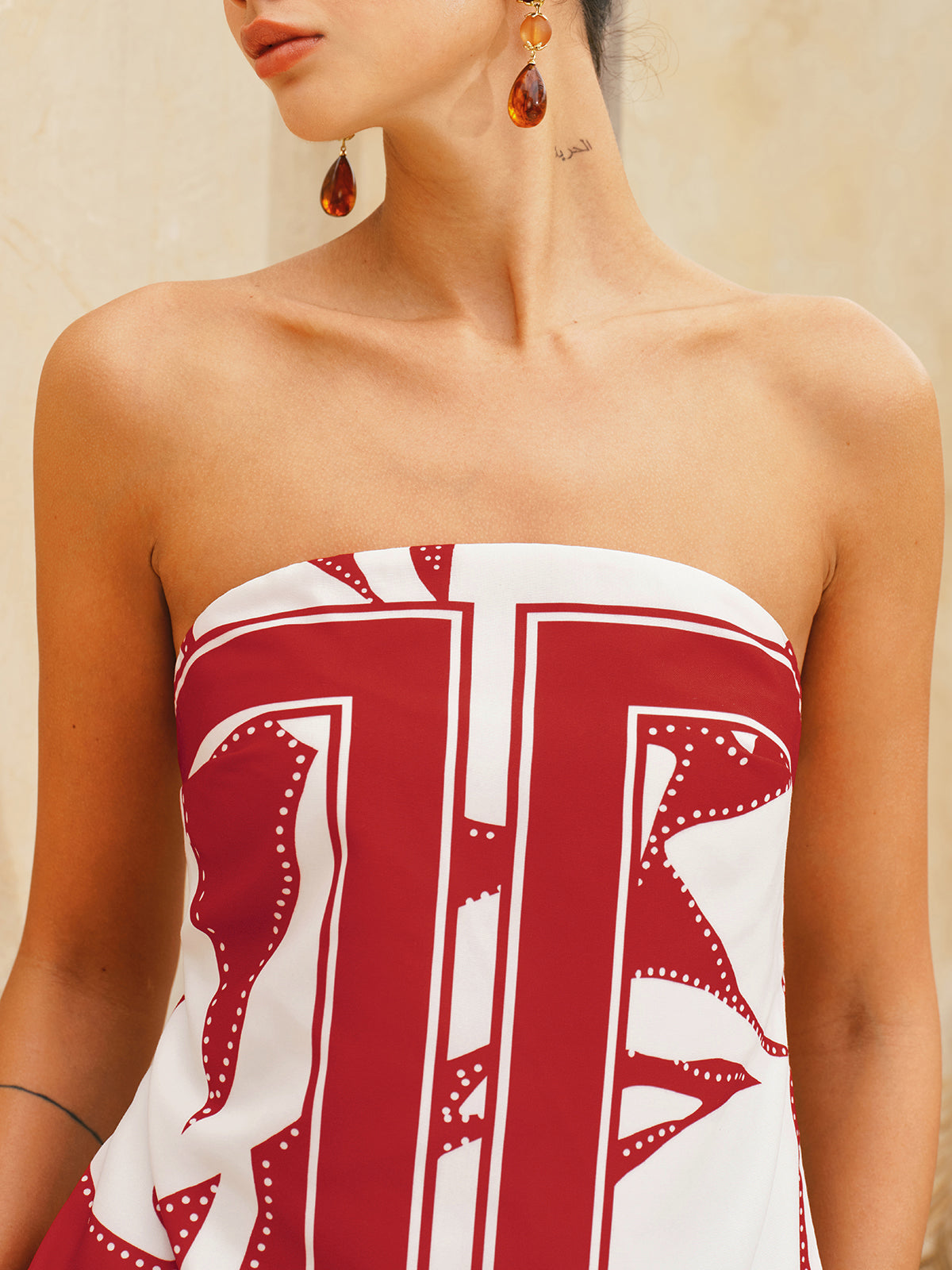 Abstract Print Strapless Top & Pants Set for Casual Wear