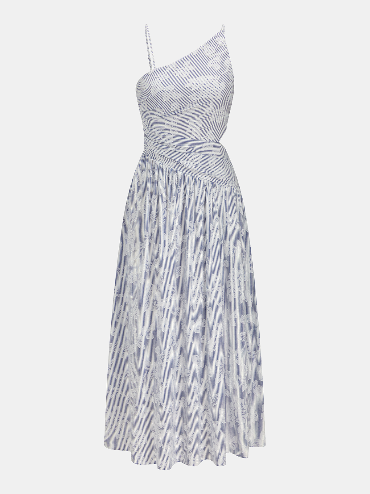 Asymmetric Striped Floral Embroidery Maxi Dress for Women, Elegant Long Summer Wear