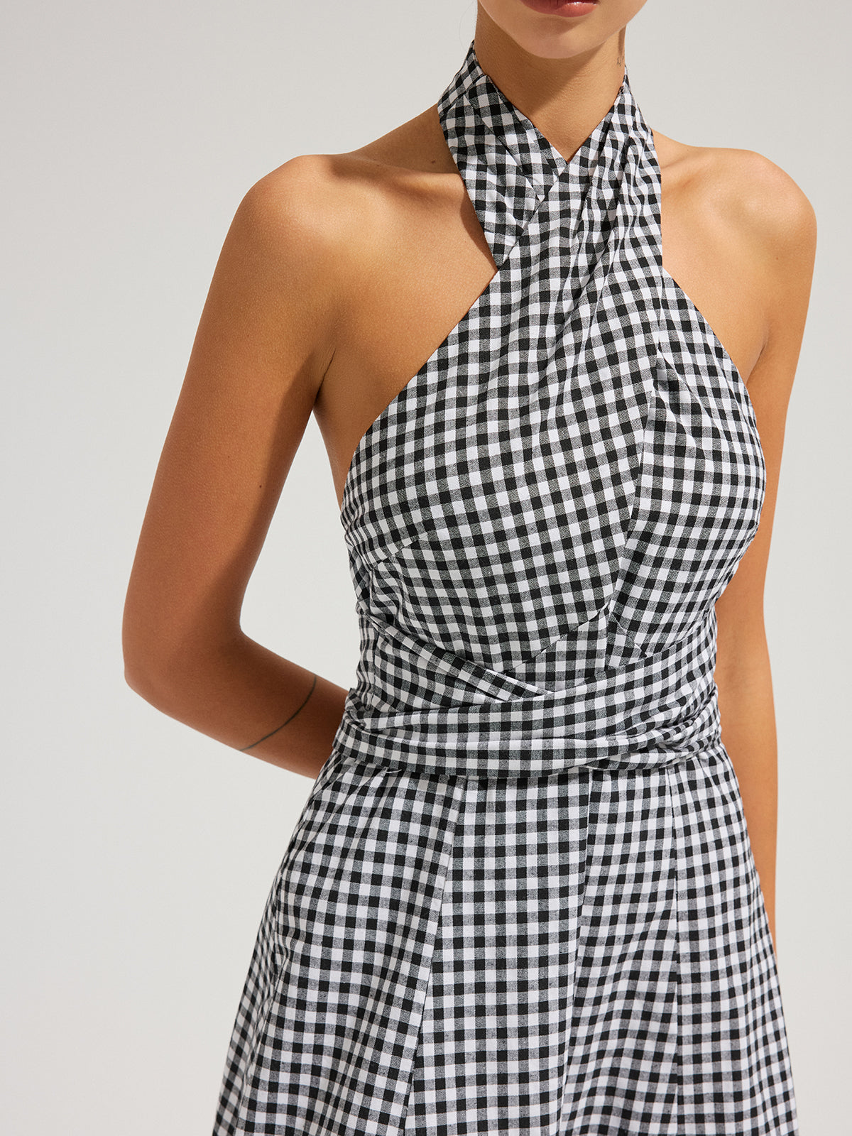 Gingham Halter Cotton Maxi Dress - Women's Lightweight Summer Outfit
