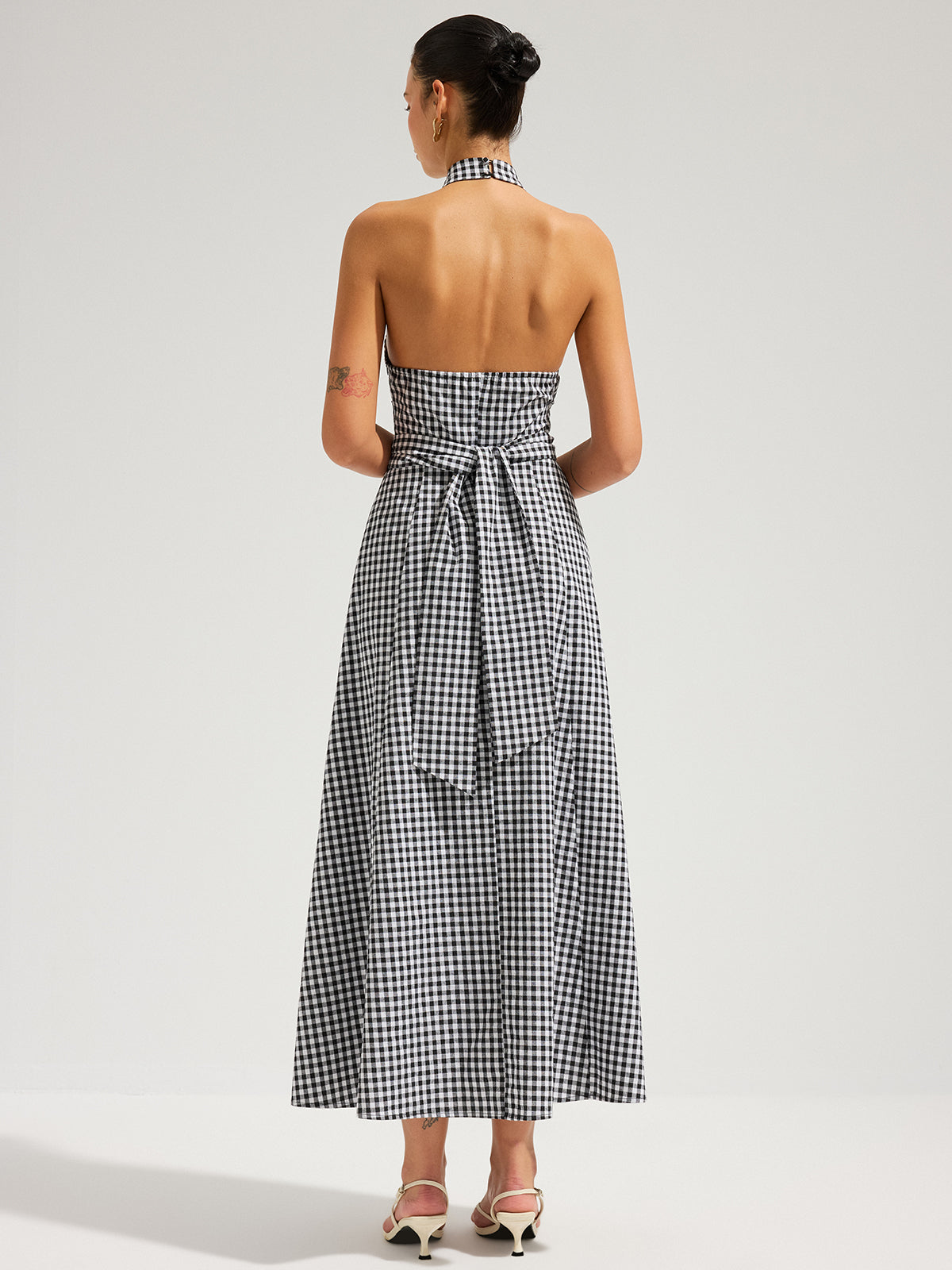 Gingham Halter Cotton Maxi Dress - Women's Lightweight Summer Outfit