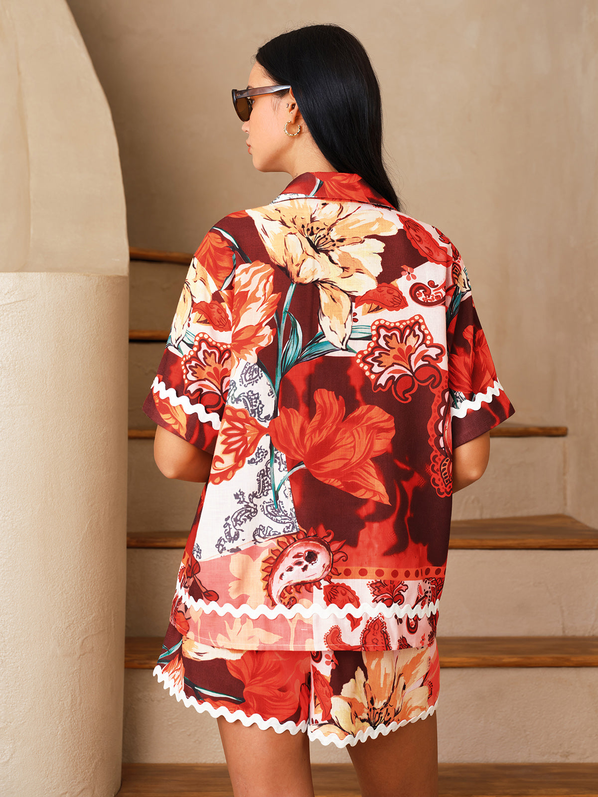 Floral Print Shirt & Drawstring Shorts Set for Spring and Summer Outfits