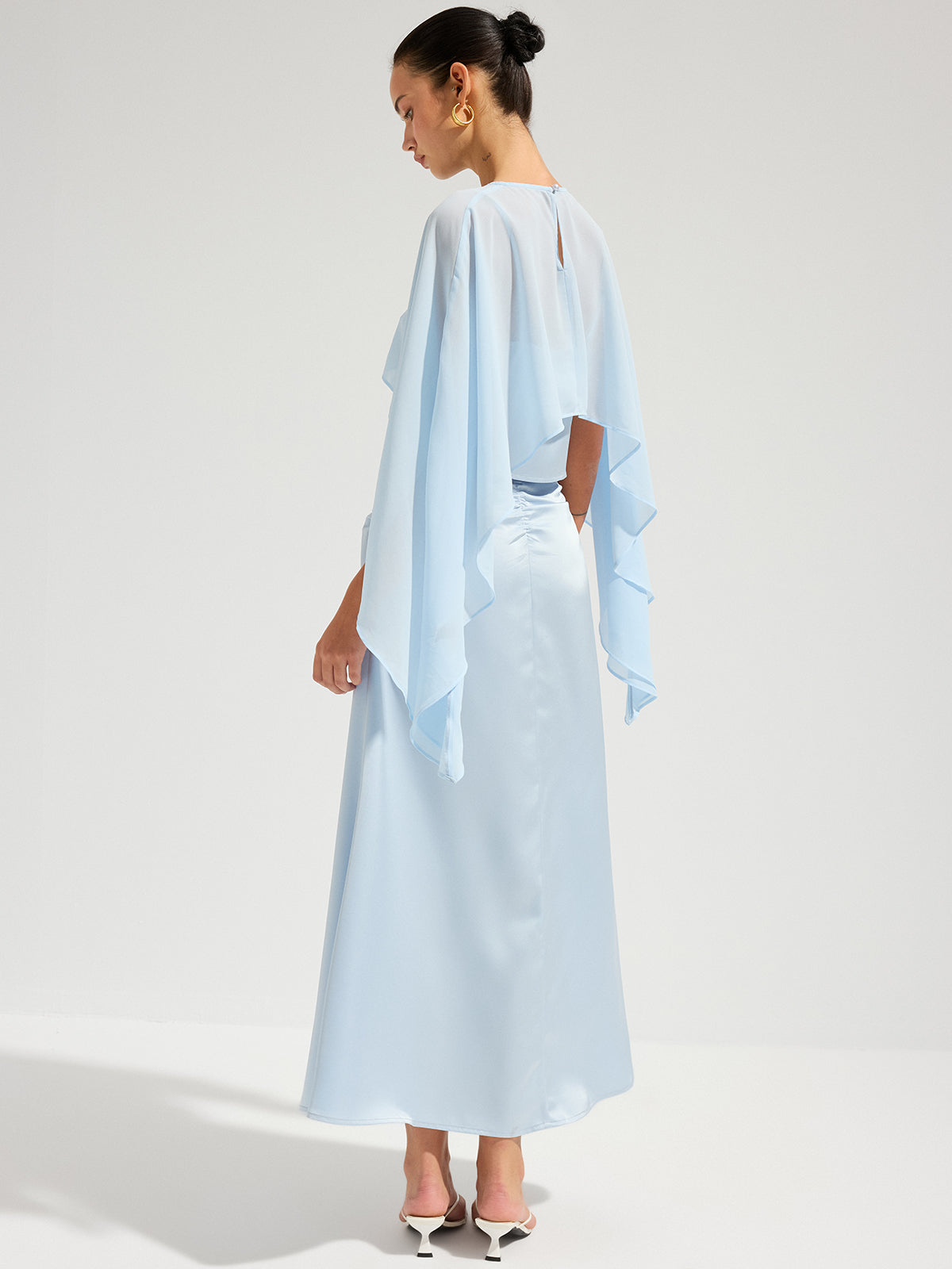Sheer Cape Top & Satin Maxi Skirt Set for Elegant Evening Wear