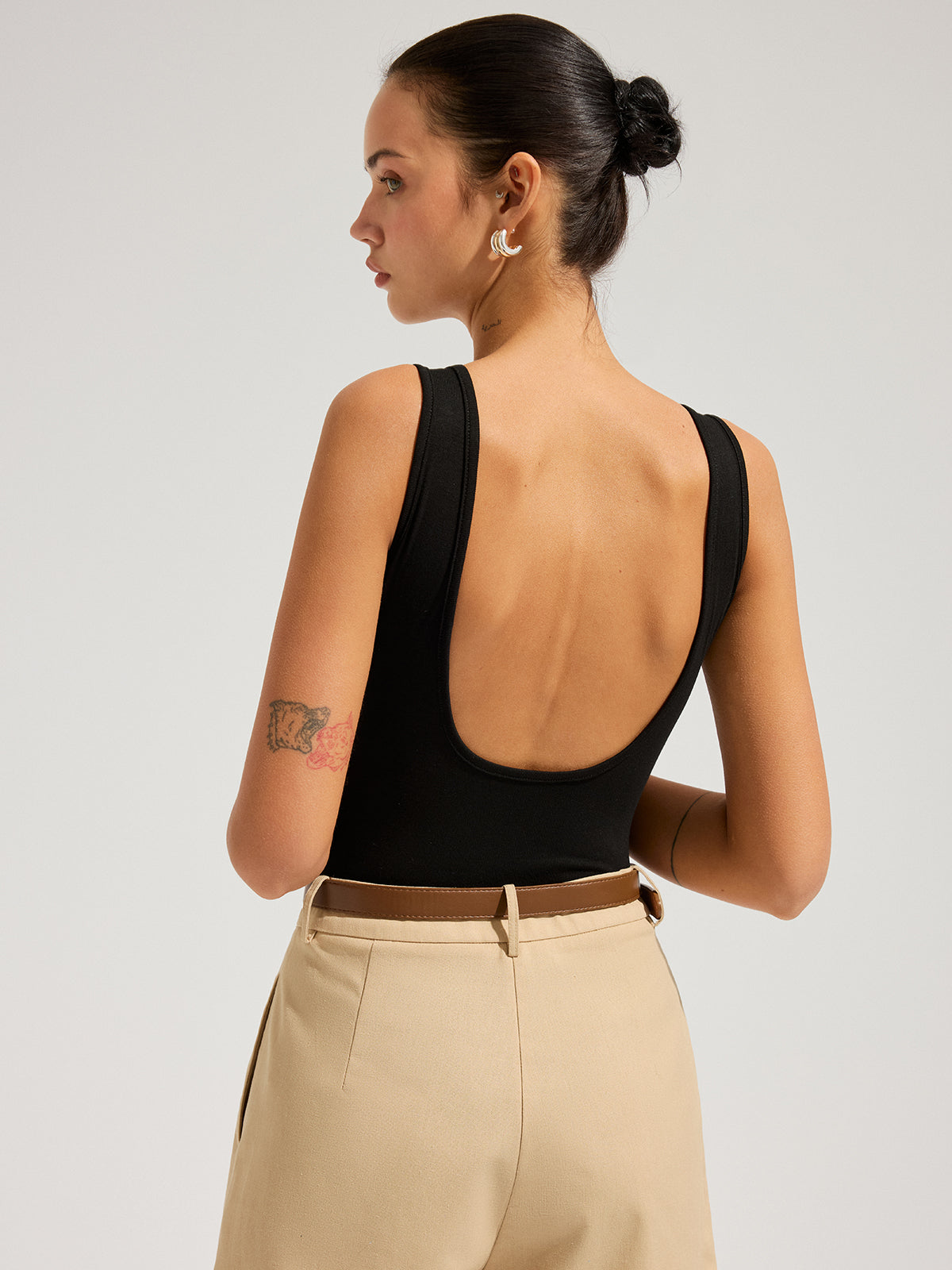 Bra-Free Backless Square Neck Bodysuit with Seamless Design for Women