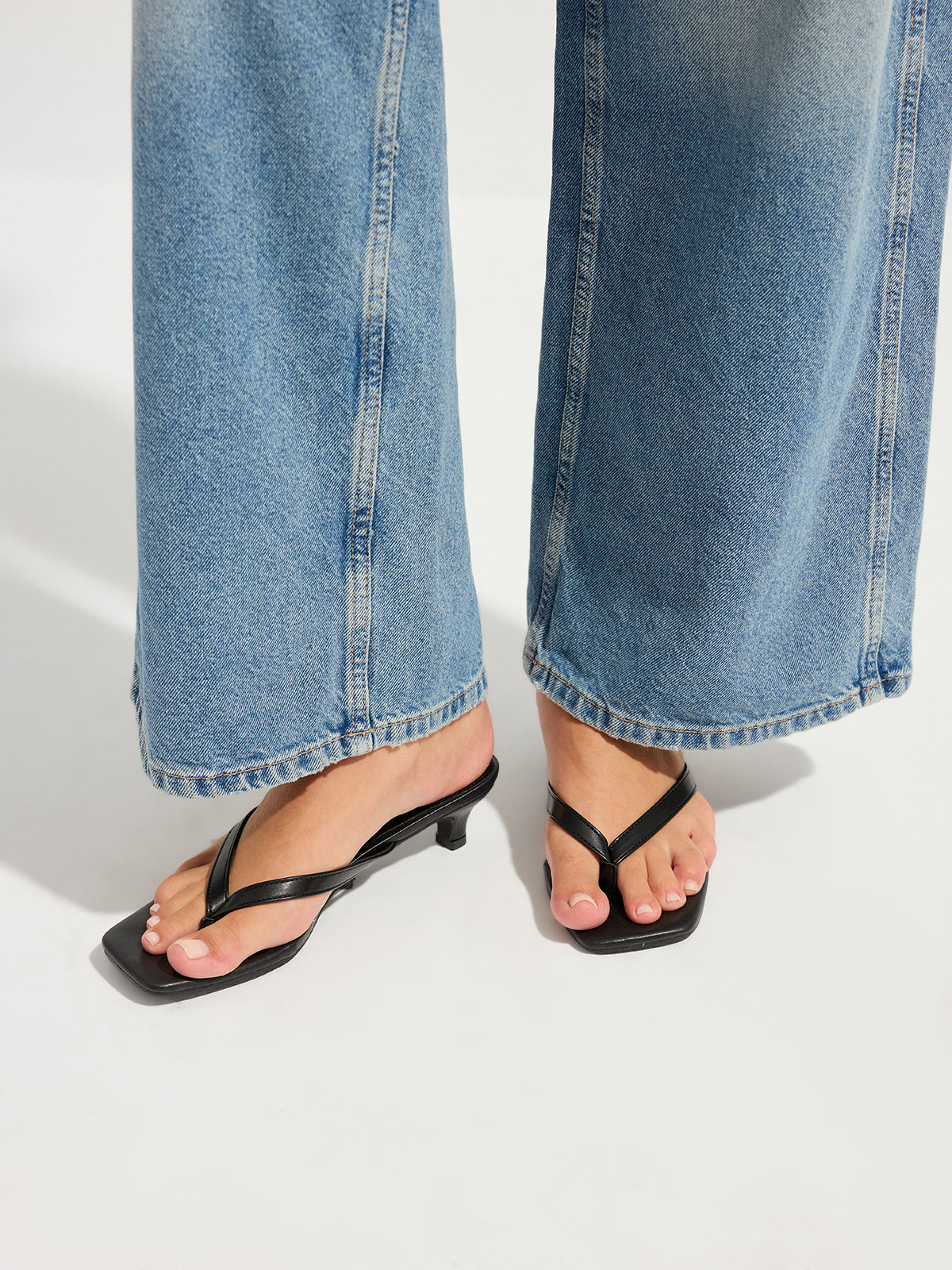 Genuine Leather Thong Kitten Heel Sandals for Women Comfort Fit